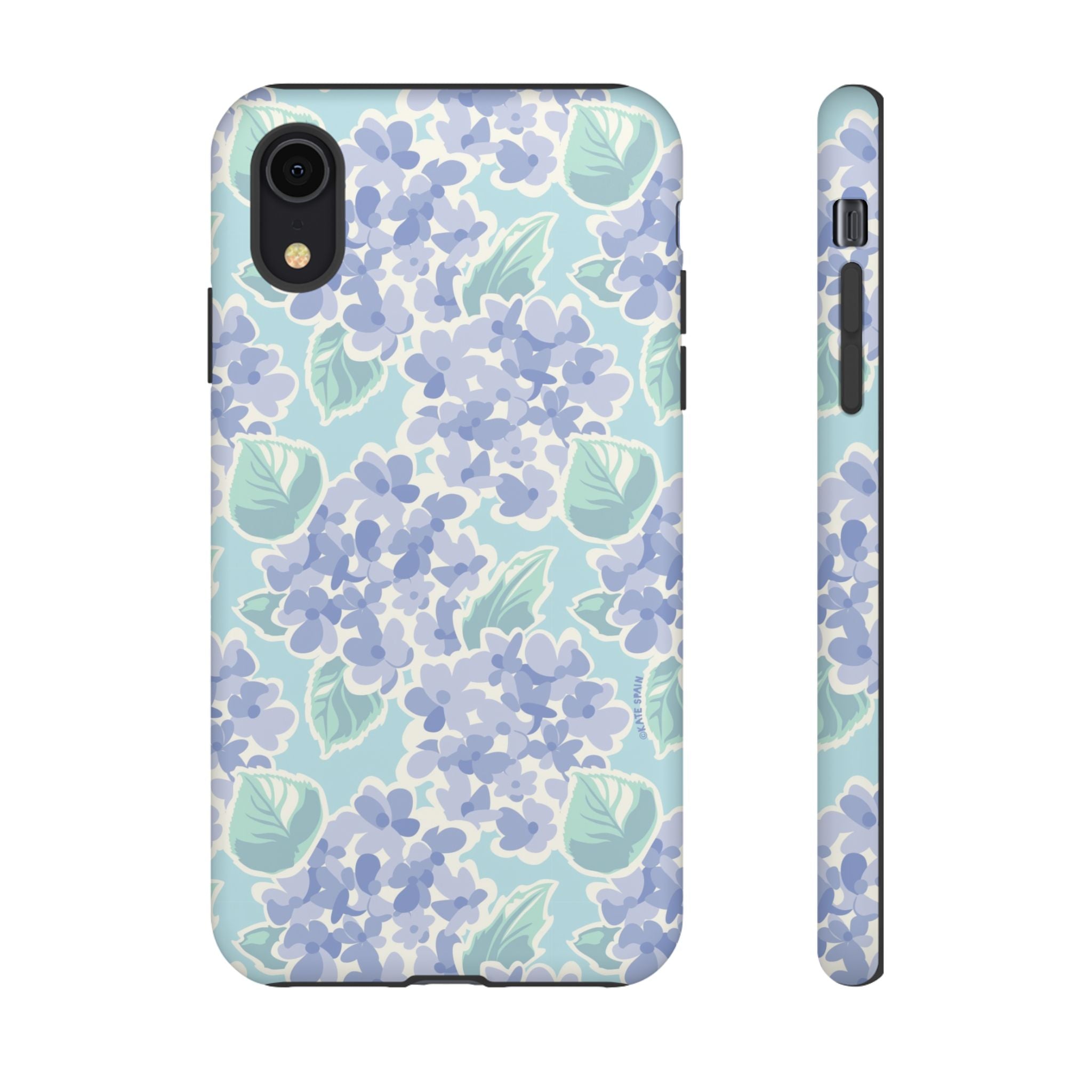 Nantucket Hydrangea Tough iPhone XR Case – Matte | white, lavender, mint watercolor hydrangea print