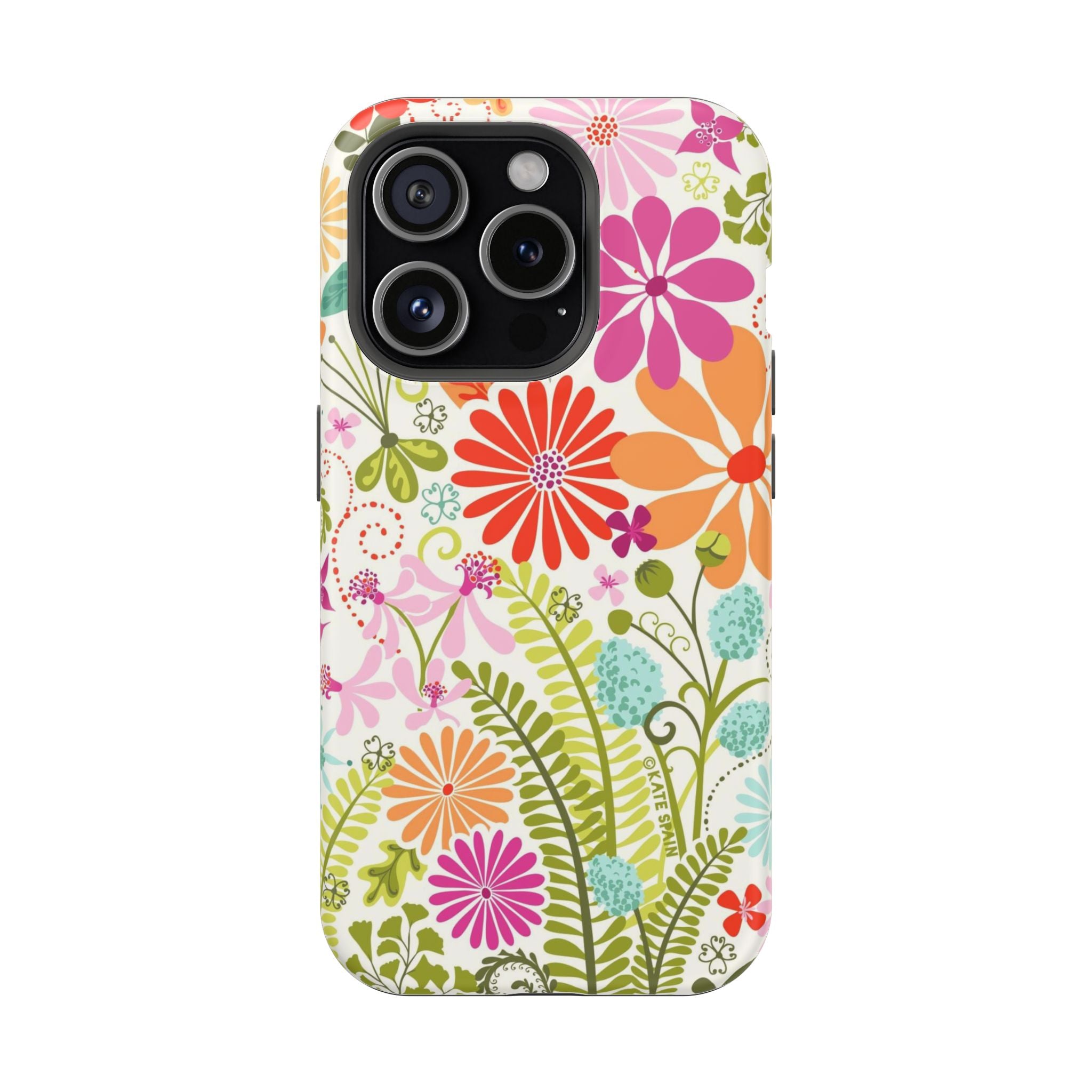 Luxury Terrain MagSafe iPhone 15 Plus Case – Matte | white, magenta, coral botanical woodland floral print