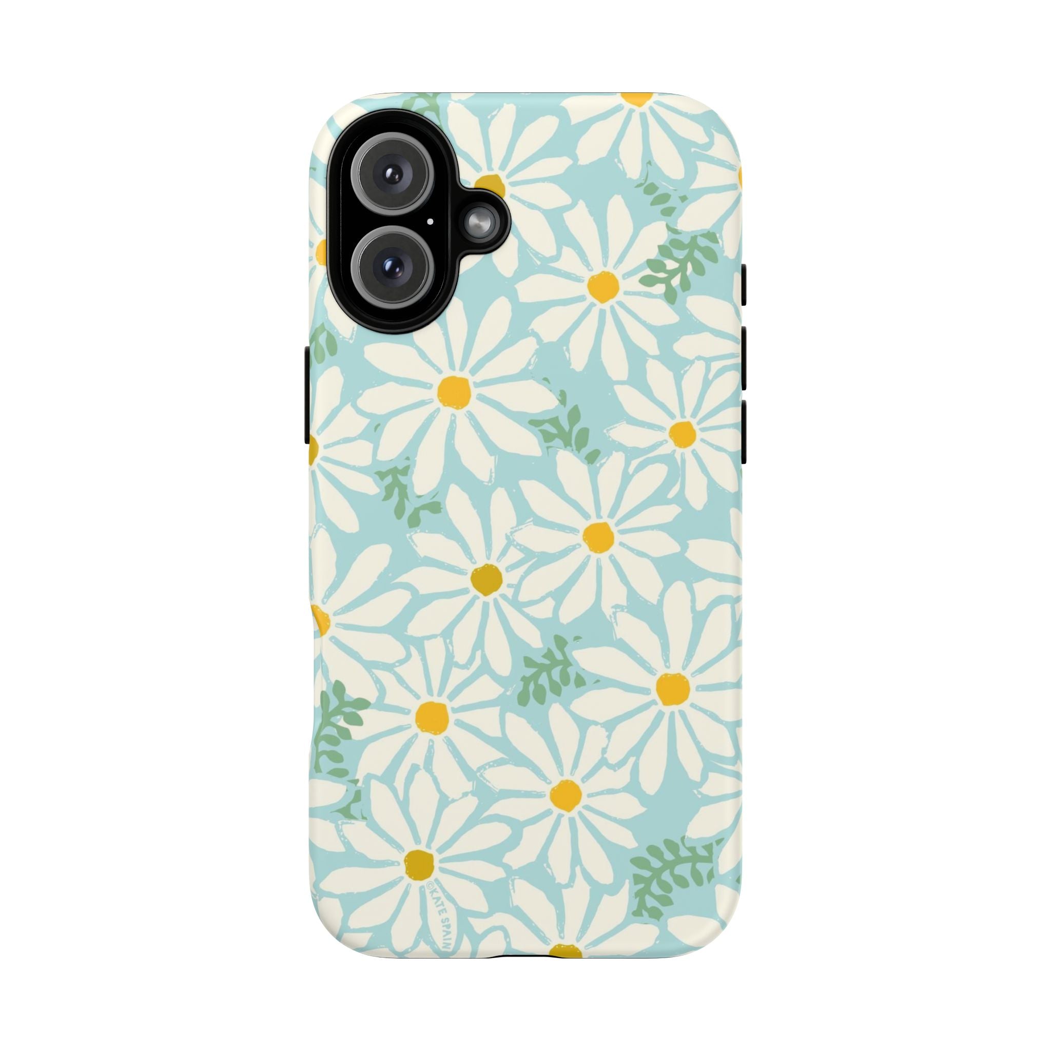 Daisies Tough iPhone 16 Plus Case – Matte | mint, white, yellow botanical daisy floral print