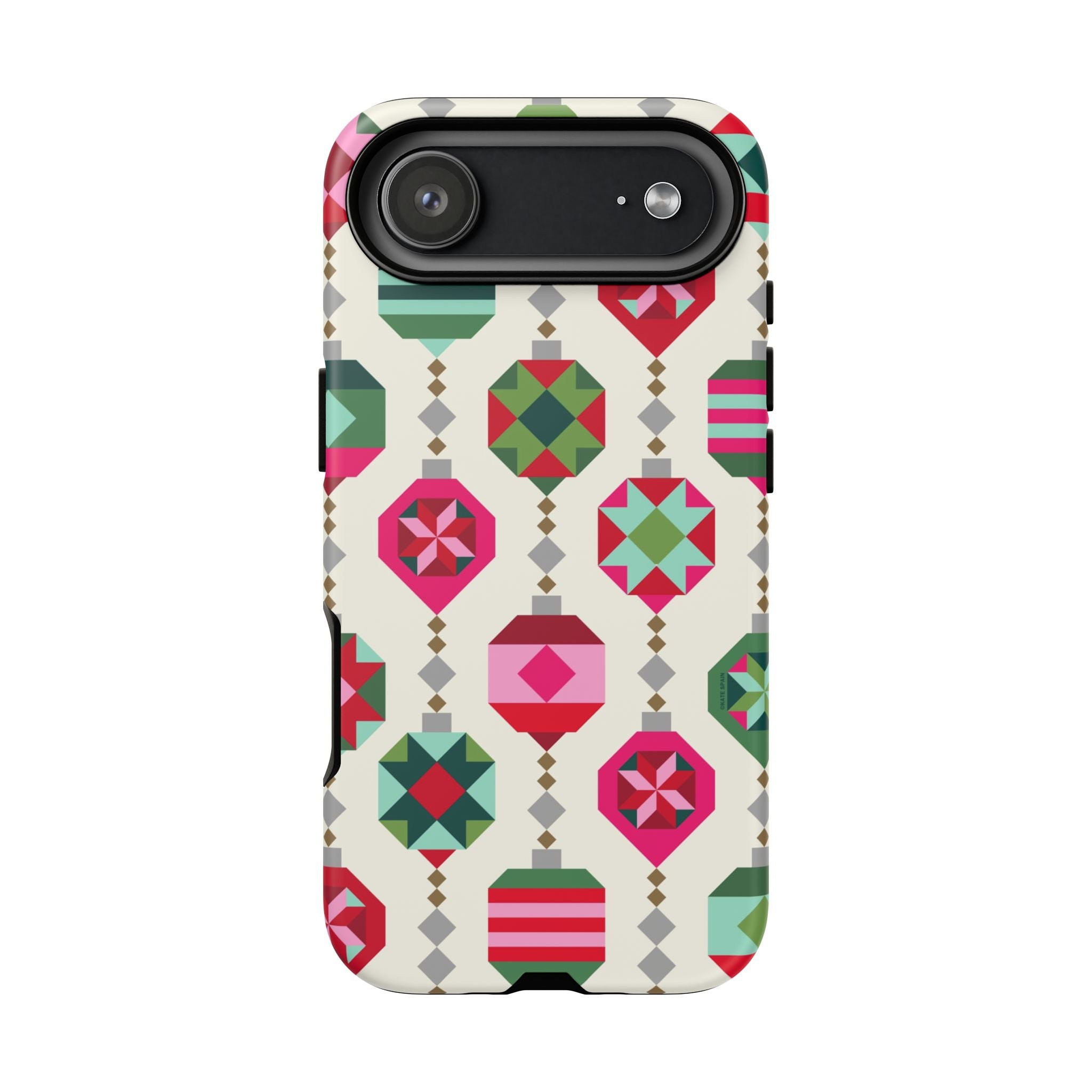 Felicity Ornaments Tough iPhone 17 Air Case – Matte | cream, red, pink, green, mint geometric quilted ornament print