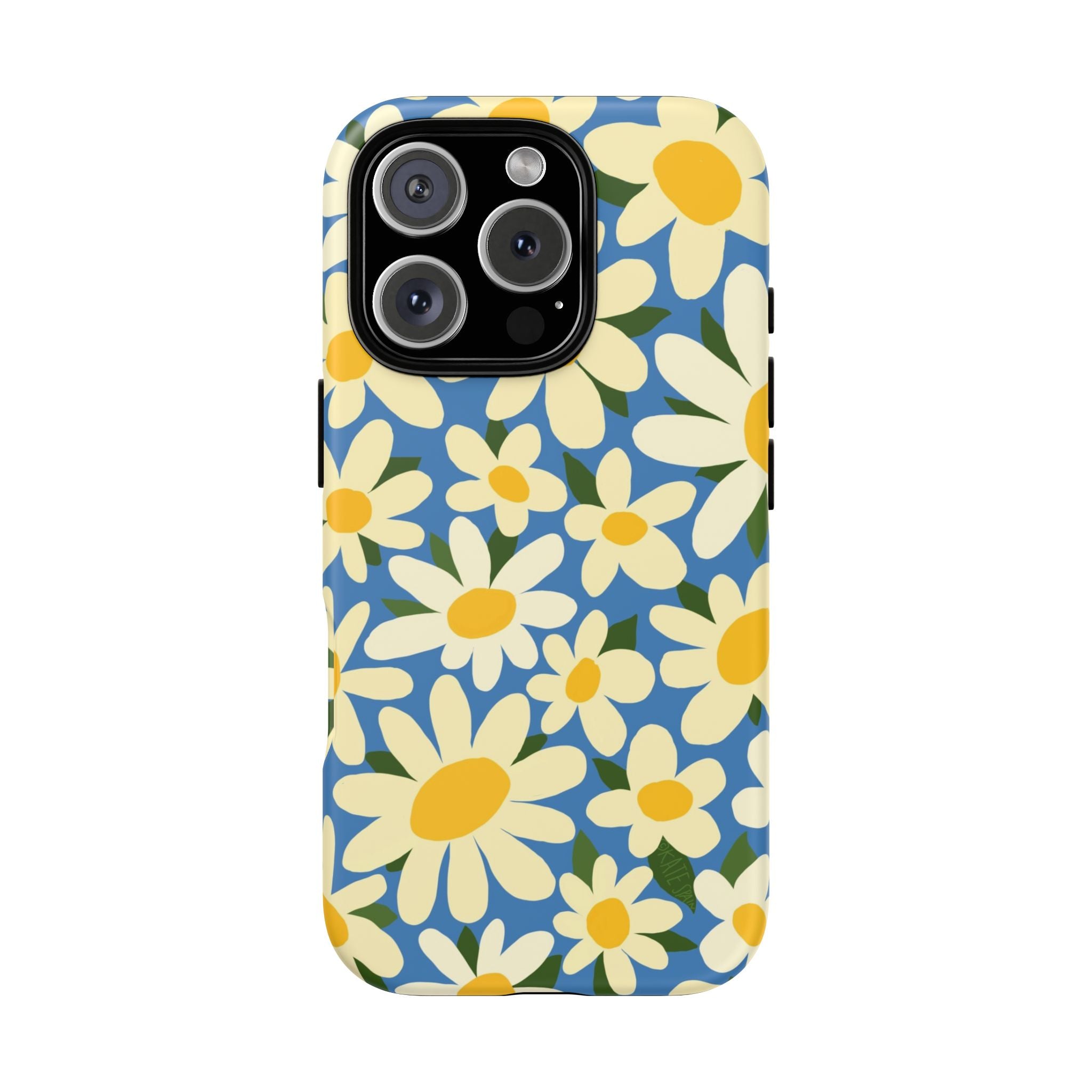 Shasta Daisy Tough iPhone 16 Pro Case – Glossy | blue, cream, yellow daisy floral print