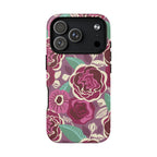 Luxury Tea Rose Burgundy MagSafe iPhone 17 Pro Case – Matte | burgundy, magenta, plum botanical rose floral print