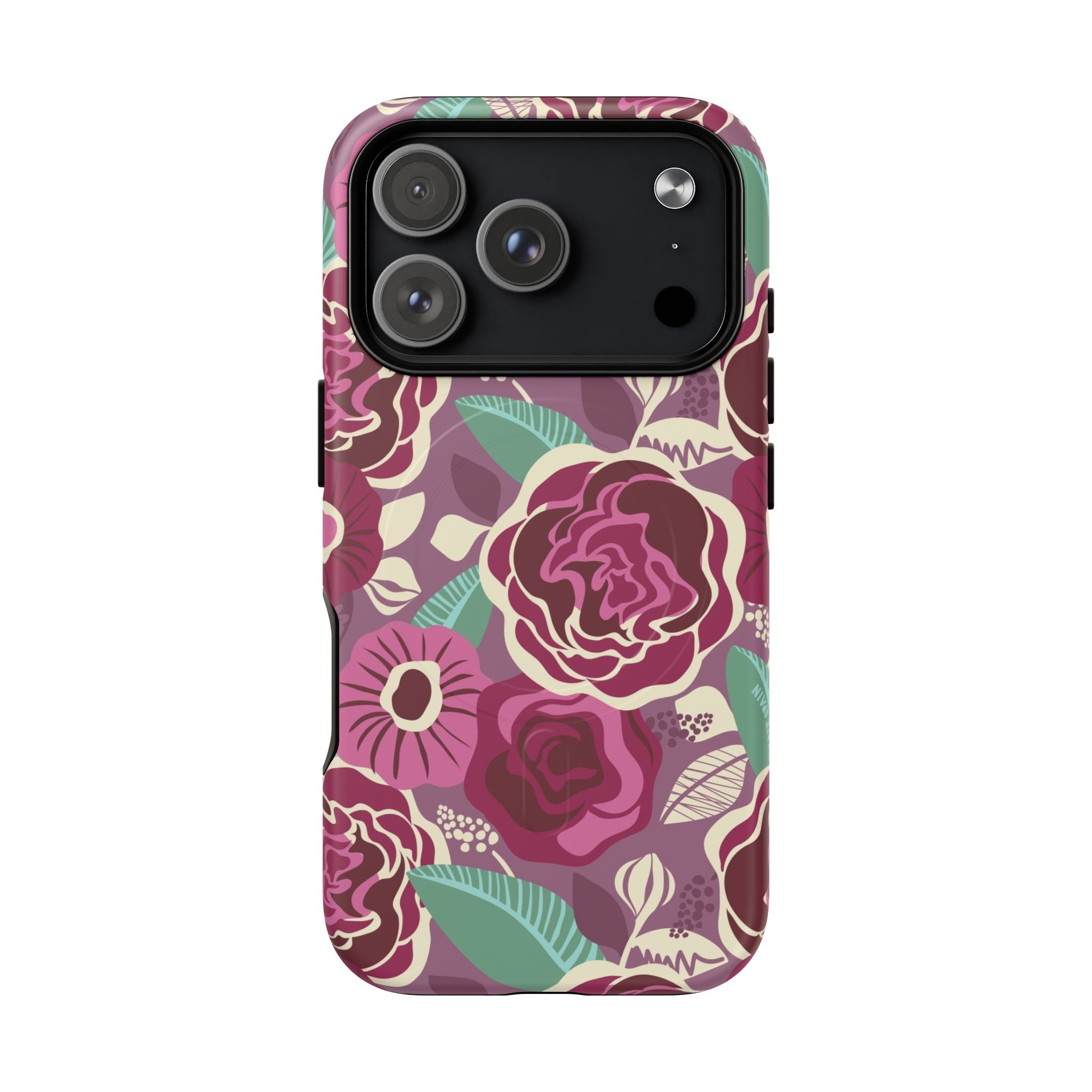 Luxury Tea Rose Burgundy MagSafe iPhone 17 Pro Case – Matte | burgundy, magenta, plum botanical rose floral print