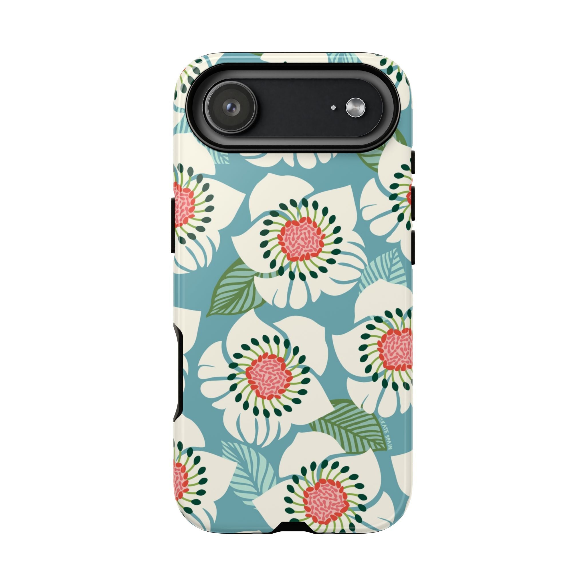 Panache Floral Tough iPhone 17 Air Case – Glossy | sky blue, pale cream, pink anemone floral print
