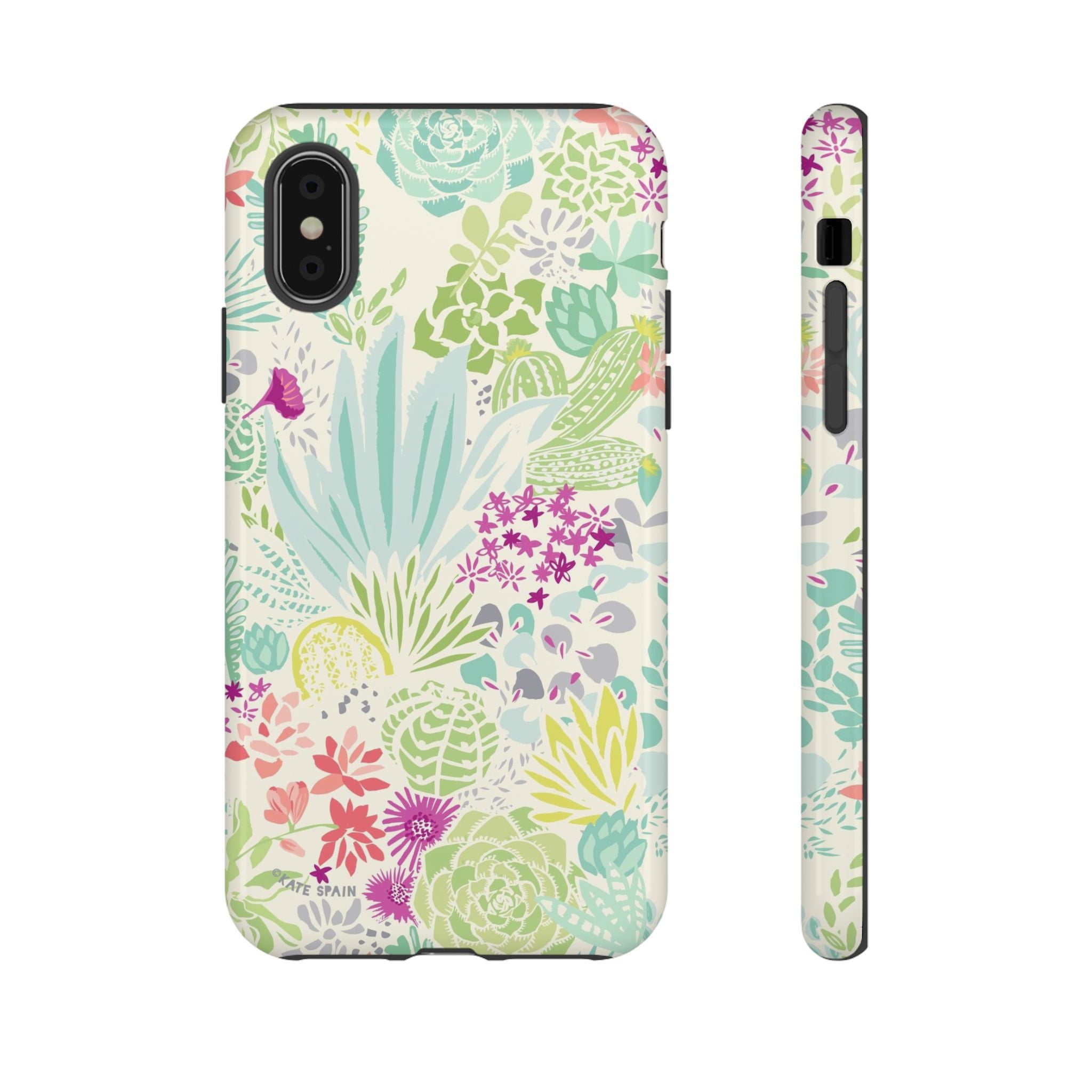 Canyon Tough iPhone XS Case – Glossy | cream, sage, aqua, mauve, fuschia botanical succulent print
