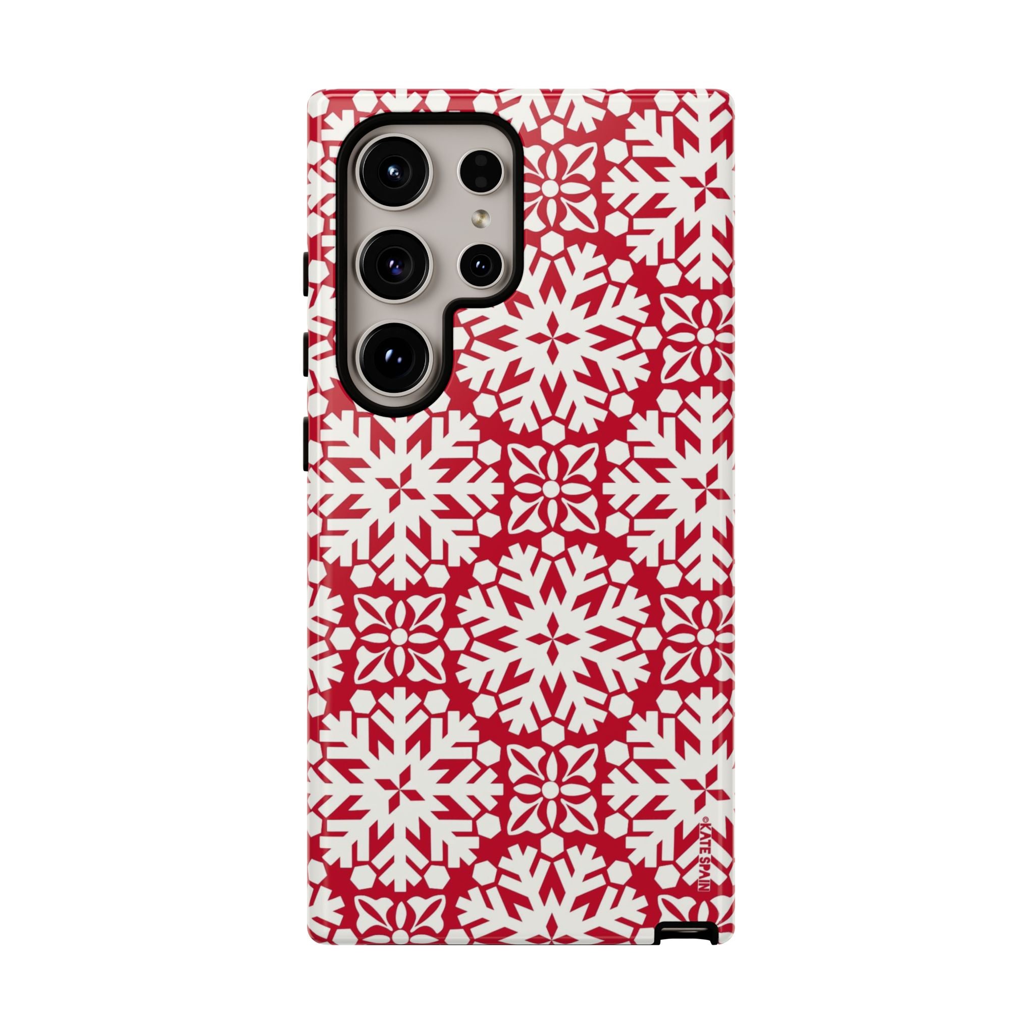 Flurry Samsung Galaxy S24 Ultra Case – Glossy | white, red geometric snowflake tile print