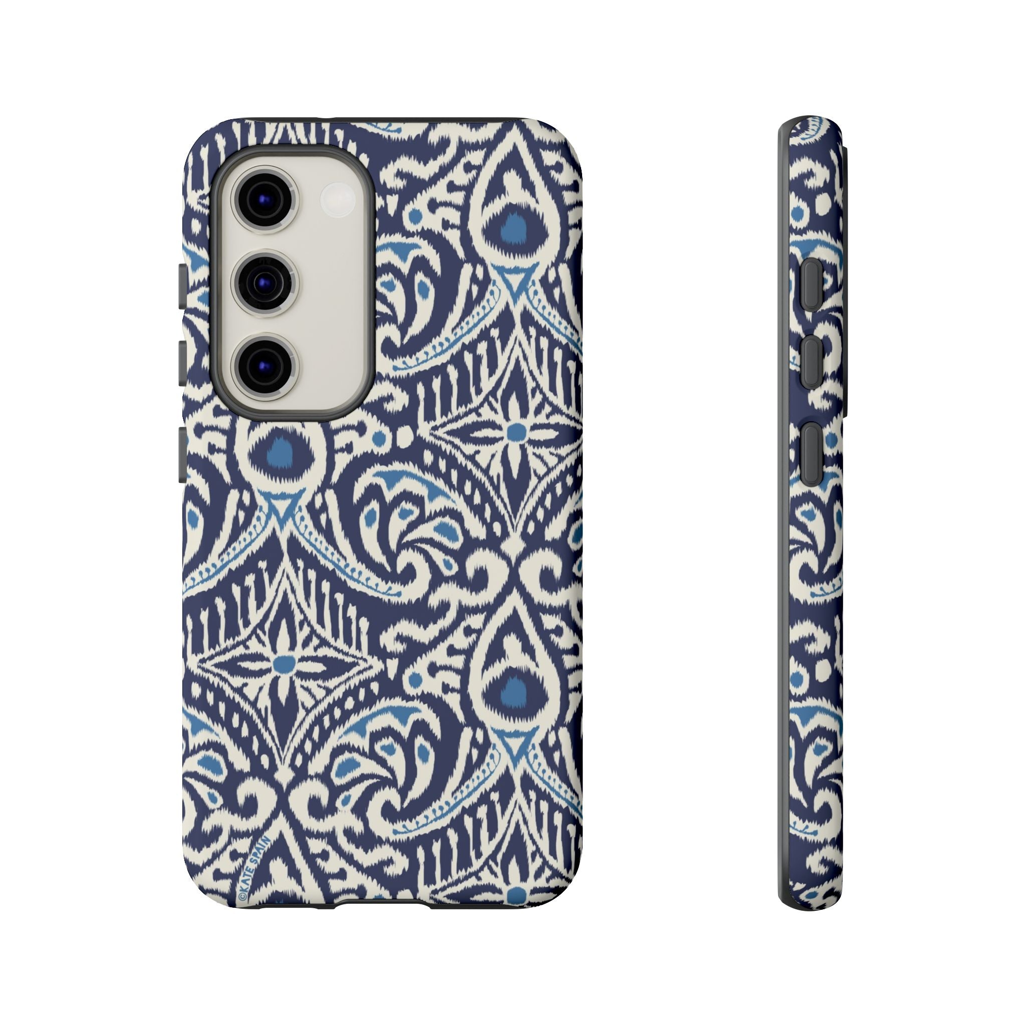 Luxury Ikat Samsung Galaxy S23 Case – Matte | navy, white, aqua ikat geometric medallion print