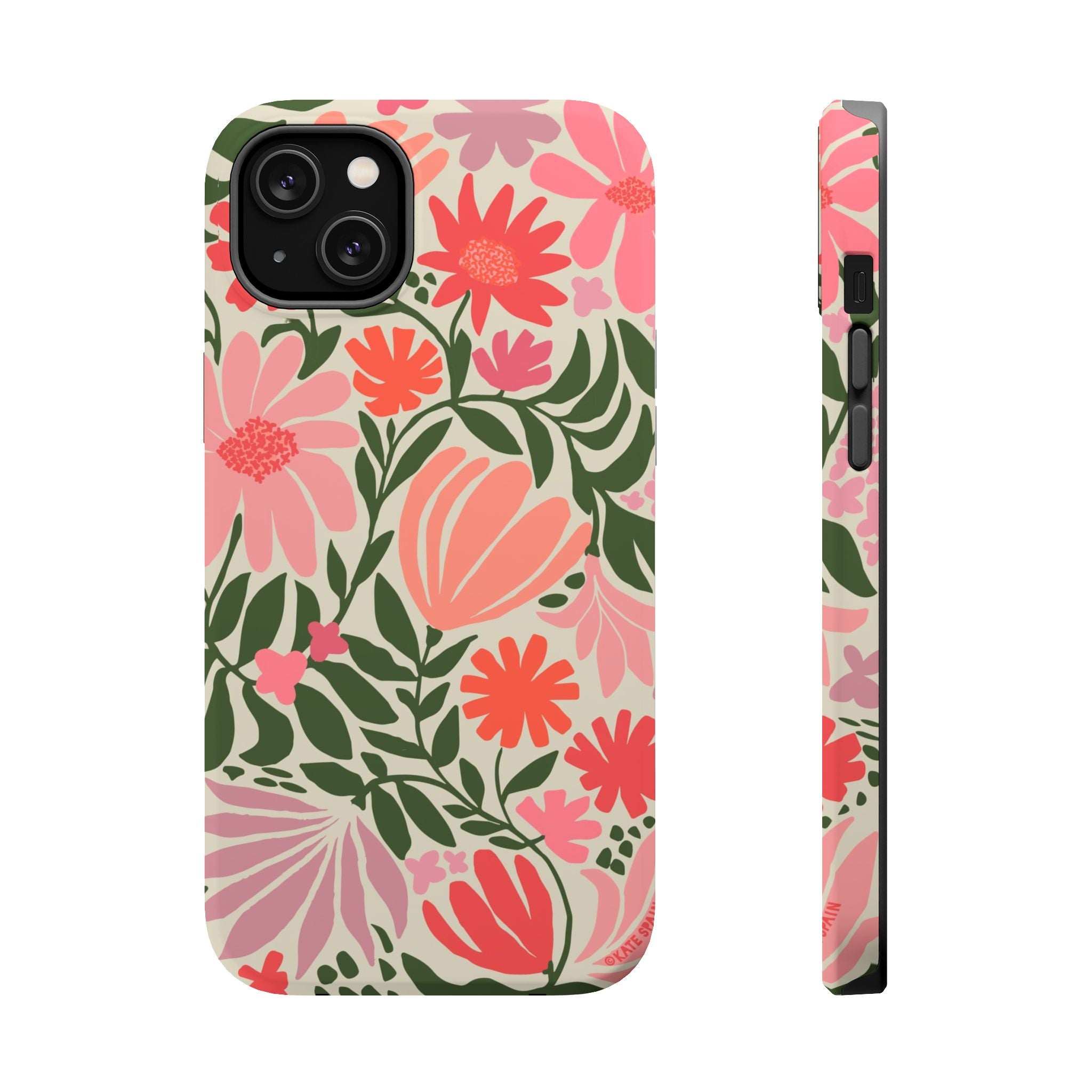 Botanica MagSafe iPhone 14 Plus Case – Matte | coral, pink, sage green botanical wildflower print