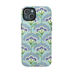 Lantern Flower MagSafe iPhone 15 Plus Case – Glossy | aqua, periwinkle, green botanical lantern floral print