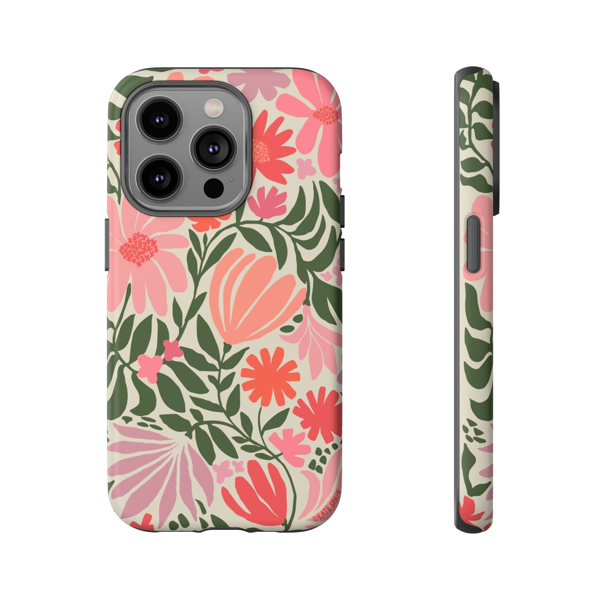 Calendula Tough iPhone 14 Pro Case – Matte | periwinkle, cream, teal graphic daisy floral print
