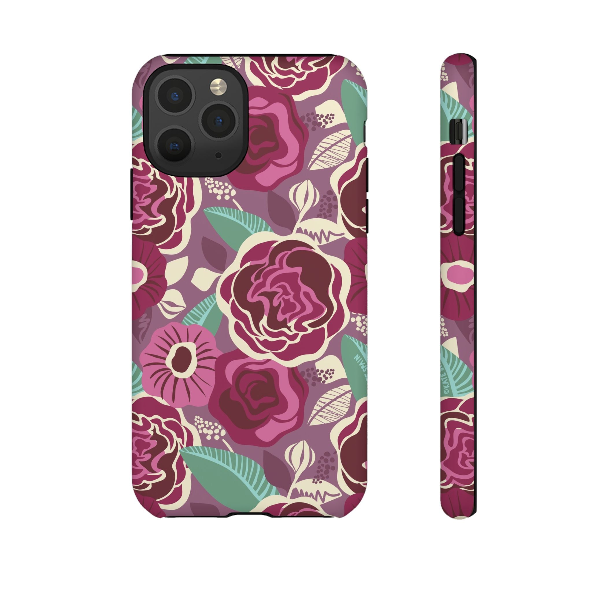 Tea Rose Burgundy Tough iPhone 11 Pro Case – Matte | burgundy, magenta, plum botanical rose floral print