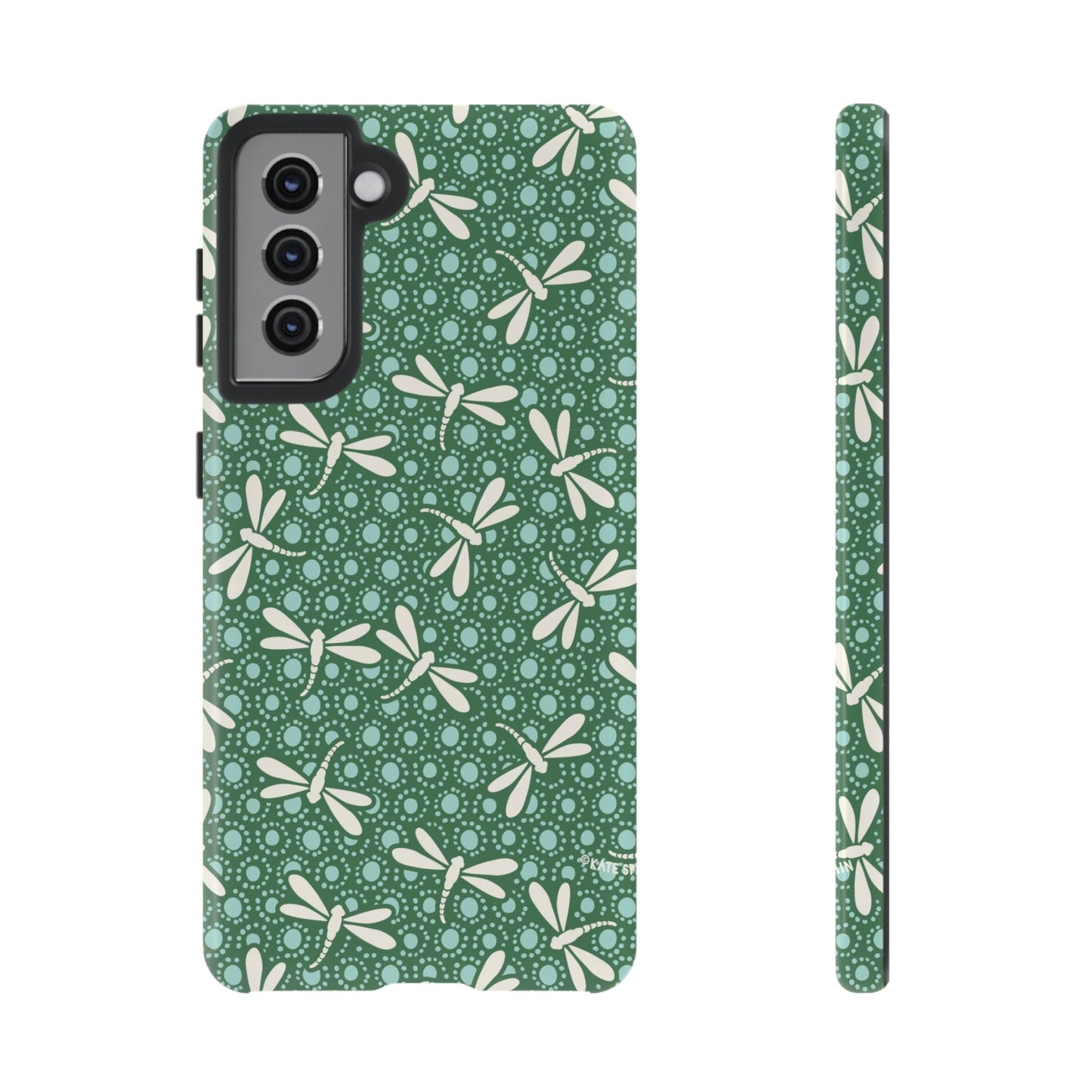 Dragonfly Pattern Phone Case — Green Floral Protective Tough Case
