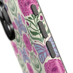 Butterfly MagSafe iPhone 17 Pro Max Case – close up of buttons on side of case | cream, magenta, periwinkle butterfly floral print