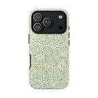 Montauk Daisy Meadow Green iPhone 17 Air Case – Glossy | sage green, white graphic daisy and fern print, golden yellow centers | dual-layer protection