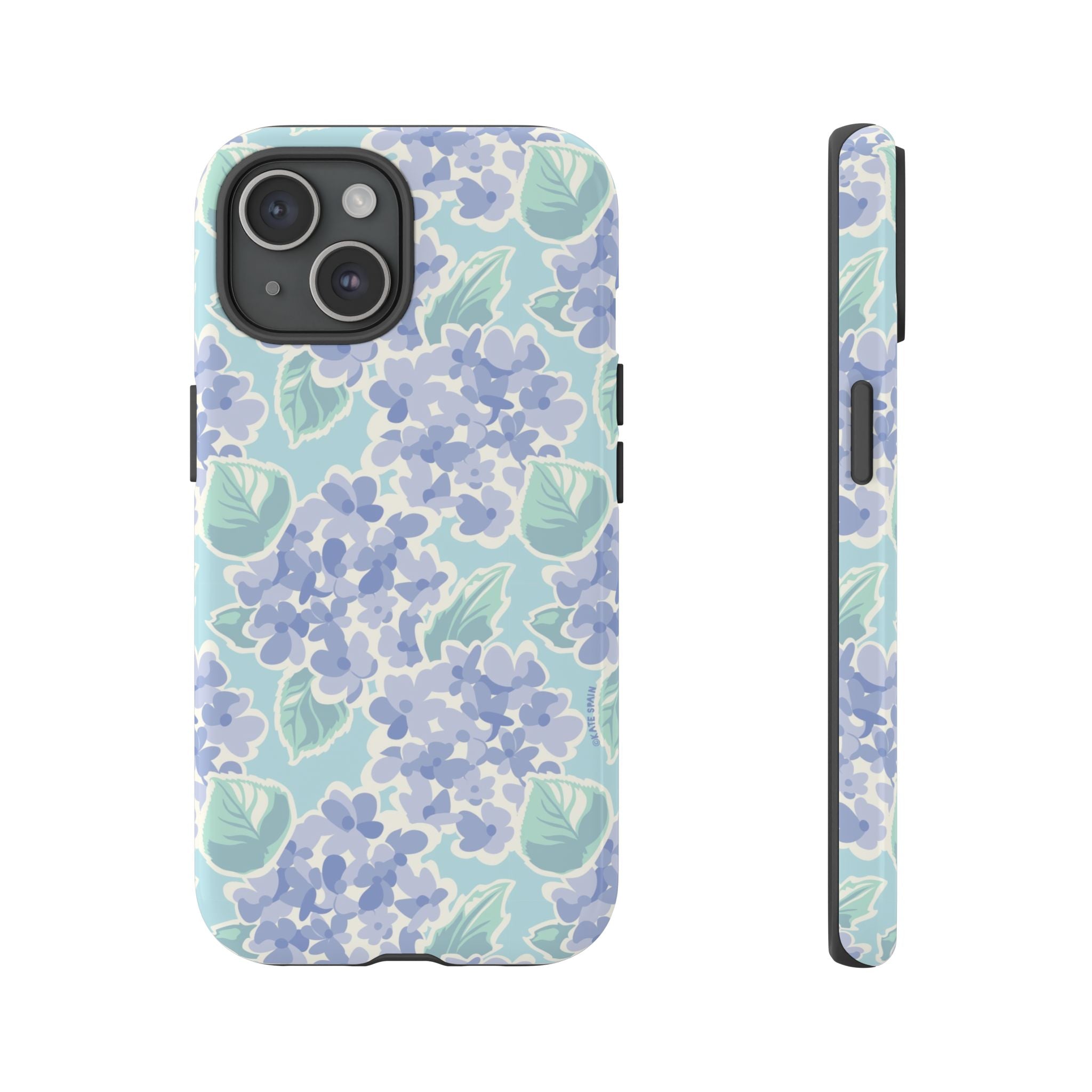 Nantucket Hydrangea Tough iPhone 15 Case – Glossy | white, lavender, mint watercolor hydrangea print
