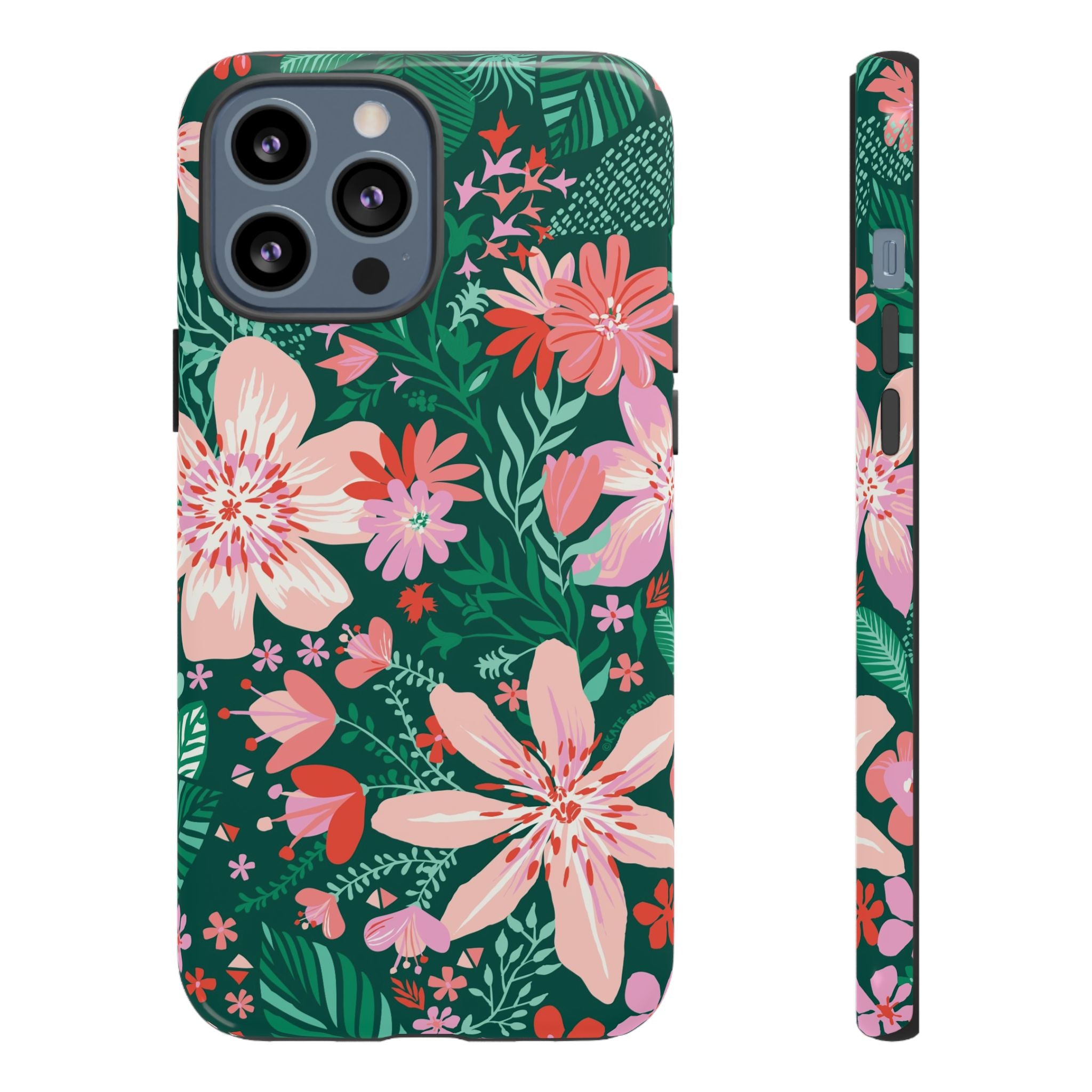 Bonaire Tough iPhone 13 Pro Max Case – Glossy | jade, pink, white tropical floral botanical print