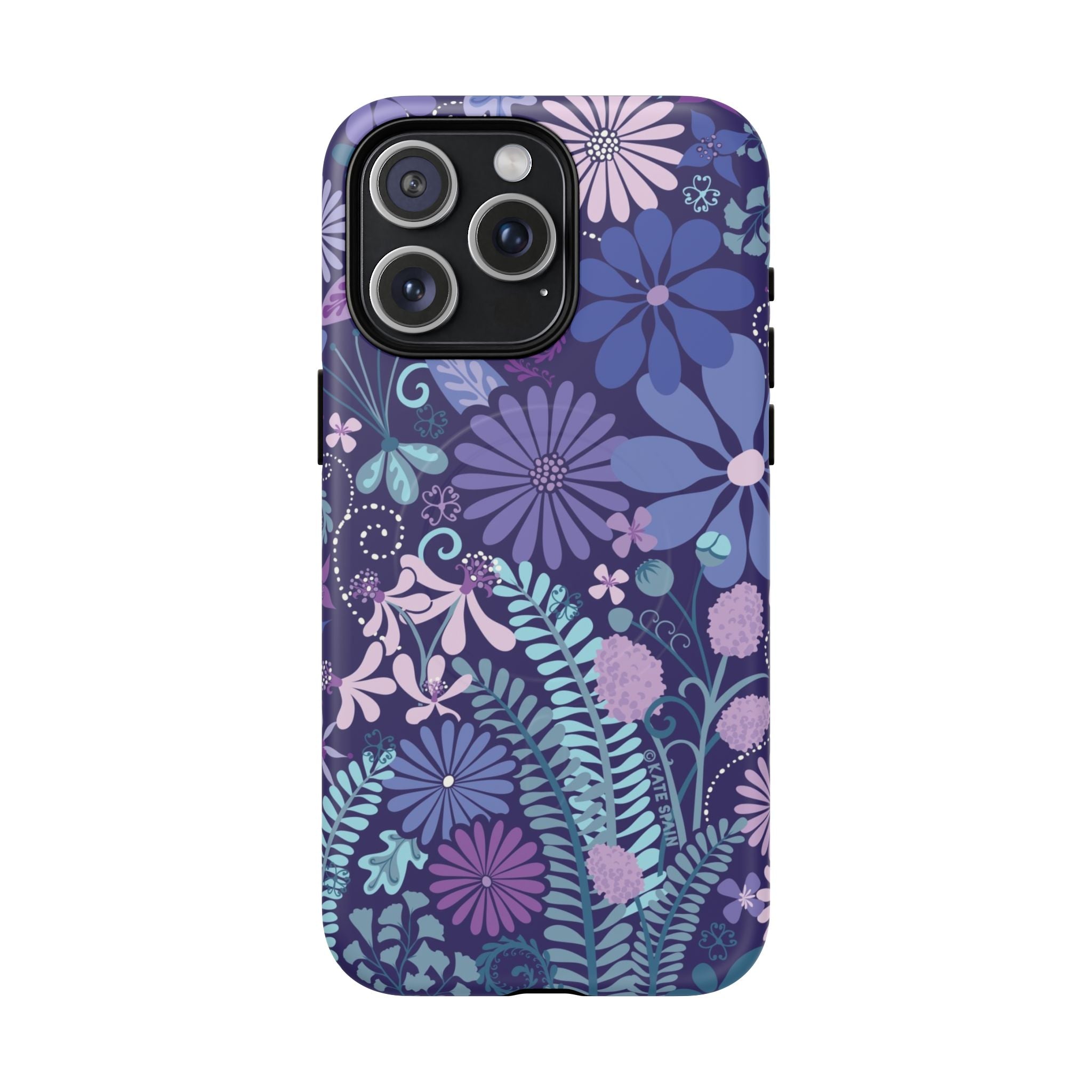 Terrain Night MagSafe iPhone 15 Pro Max Case – Matte | navy, purple, aqua botanical woodland floral print