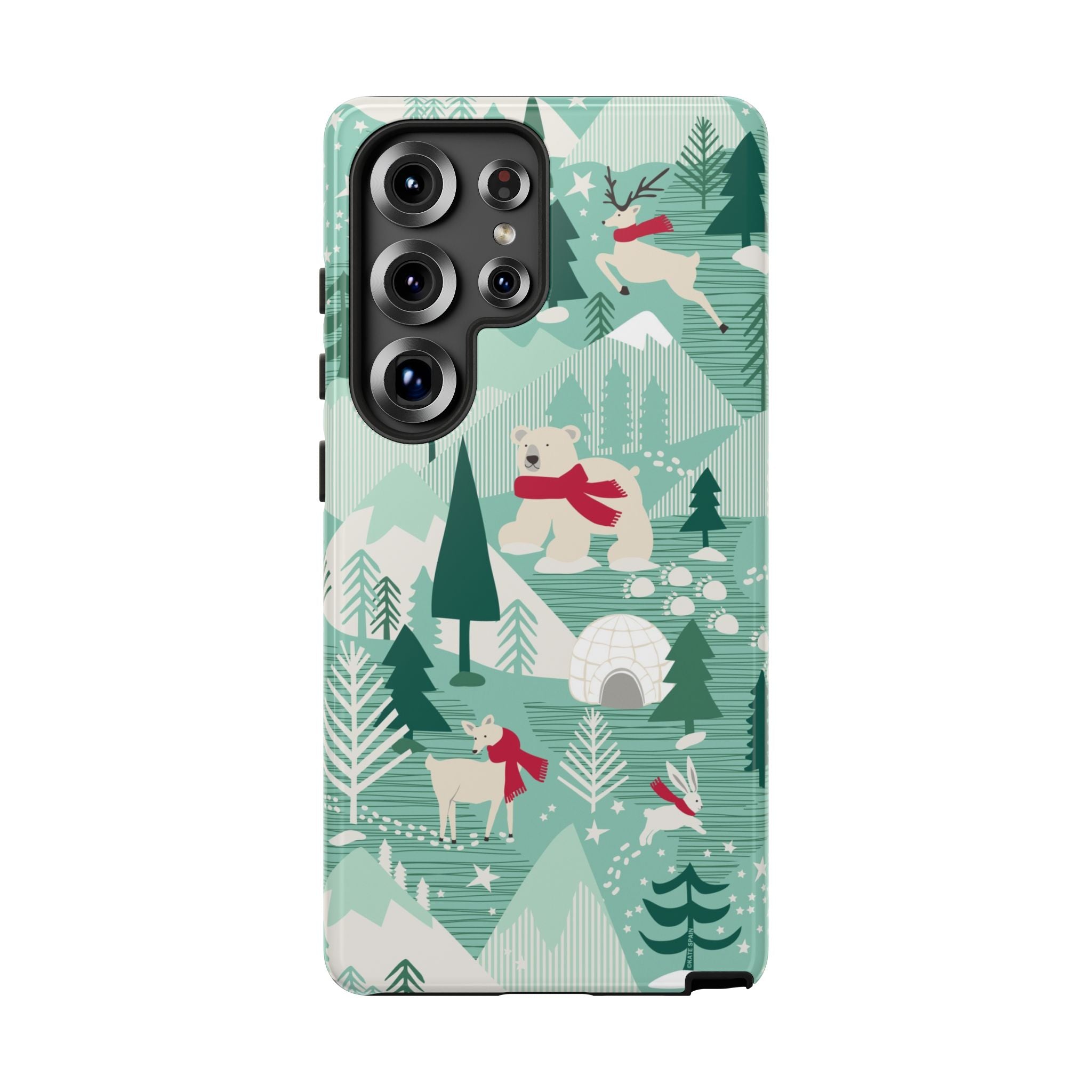 Arctica Winter Samsung Galaxy S25 Ultra Case – Glossy | aqua, evergreen, white, animal frolic winter wonderland print
