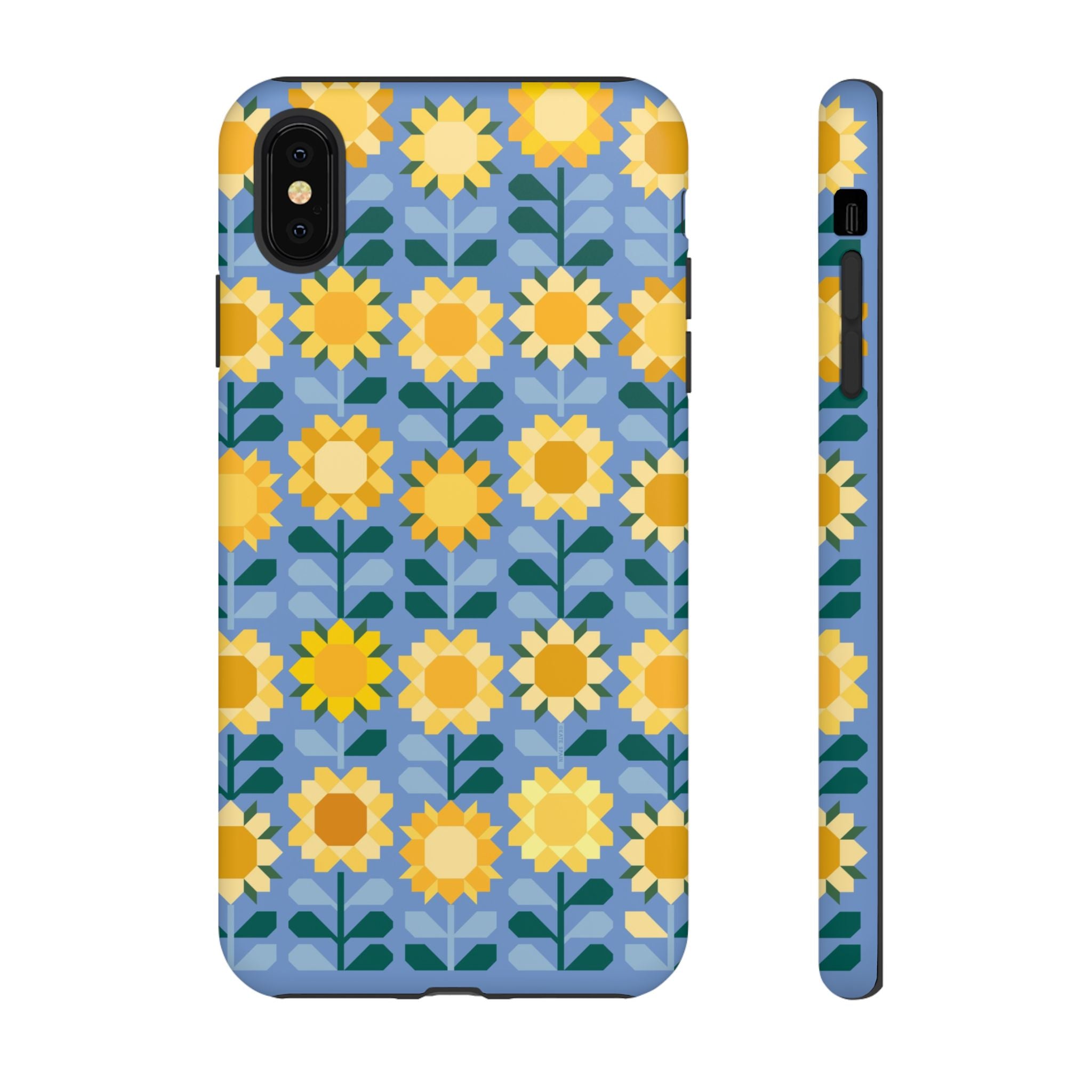 Sunflowers Tough iPhone XS Max Case – Matte | blue, yellow, gold geometric sunflower print