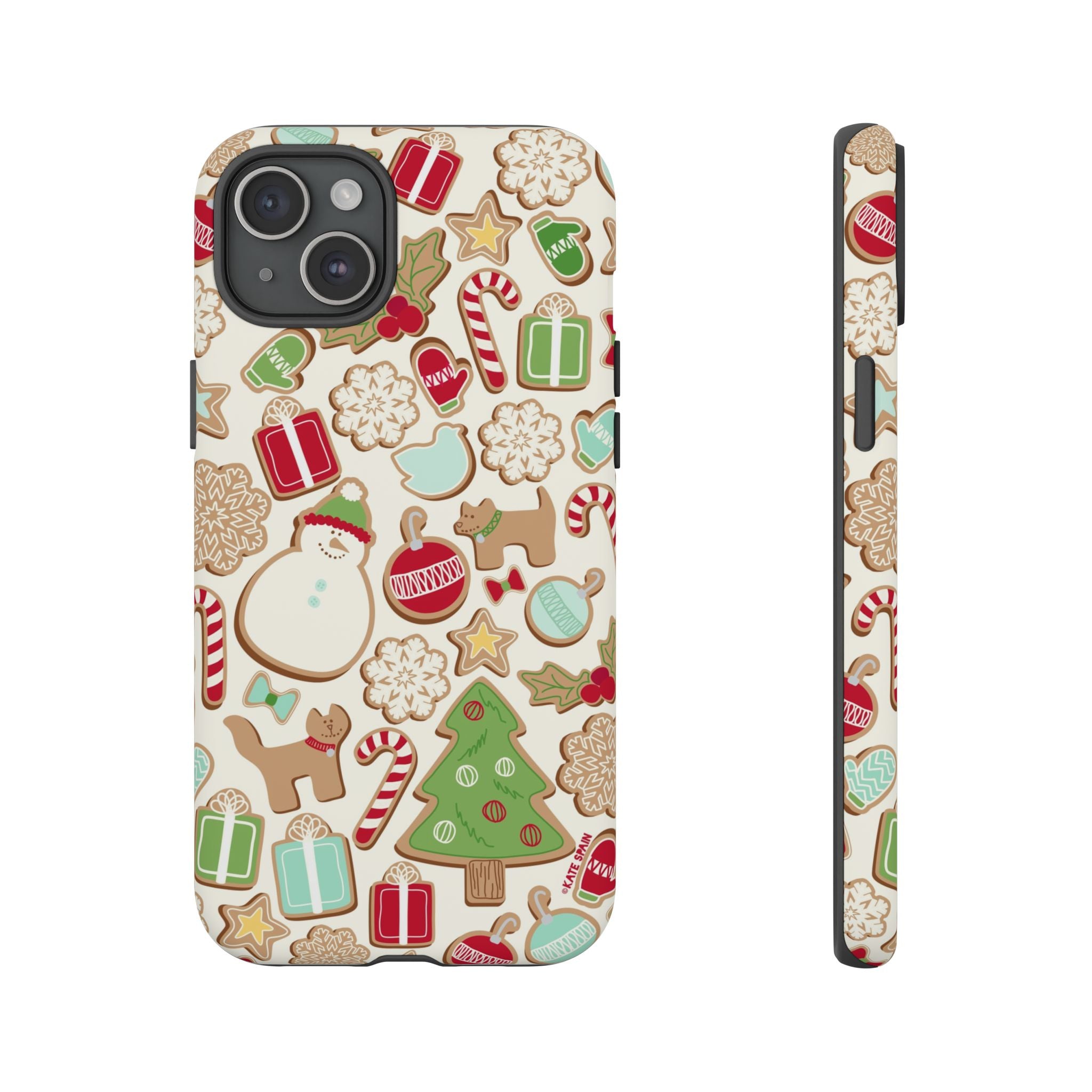 Gingerbread Cookies Tough iPhone 15 Plus Case – Matte | cream, red, green gingerbread holiday cookie print