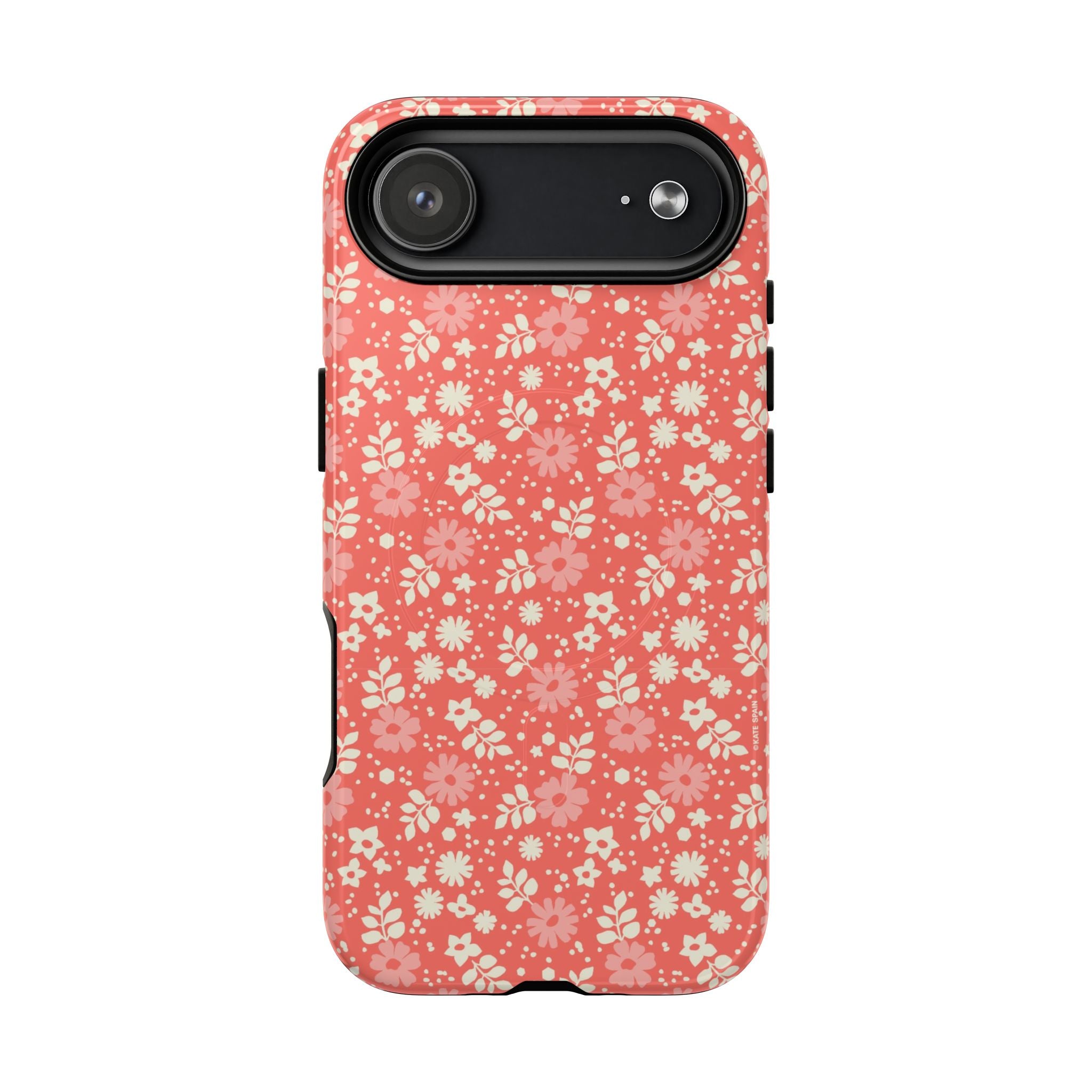 Petaline Coral MagSafe iPhone 17 Air Case – Glossy | coral, pink, cream ditsy floral print