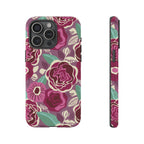 Tea Rose Burgundy Tough iPhone 15 Pro Max Case – Glossy | burgundy, magenta, plum botanical rose floral print