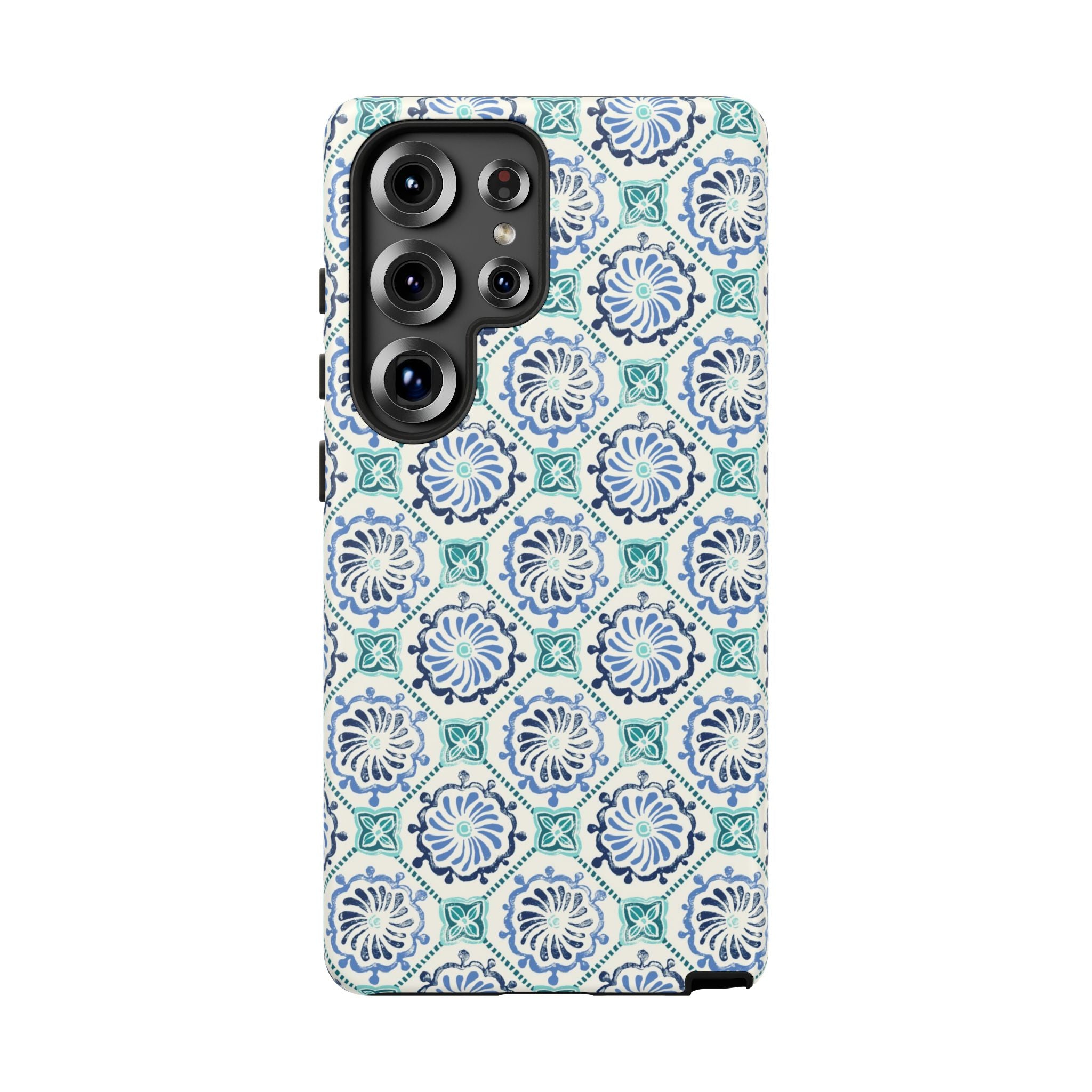 Horizon Blue Tile Samsung Galaxy S25 Ultra Case – Matte | blue, turquoise, cream white dual-layer protection