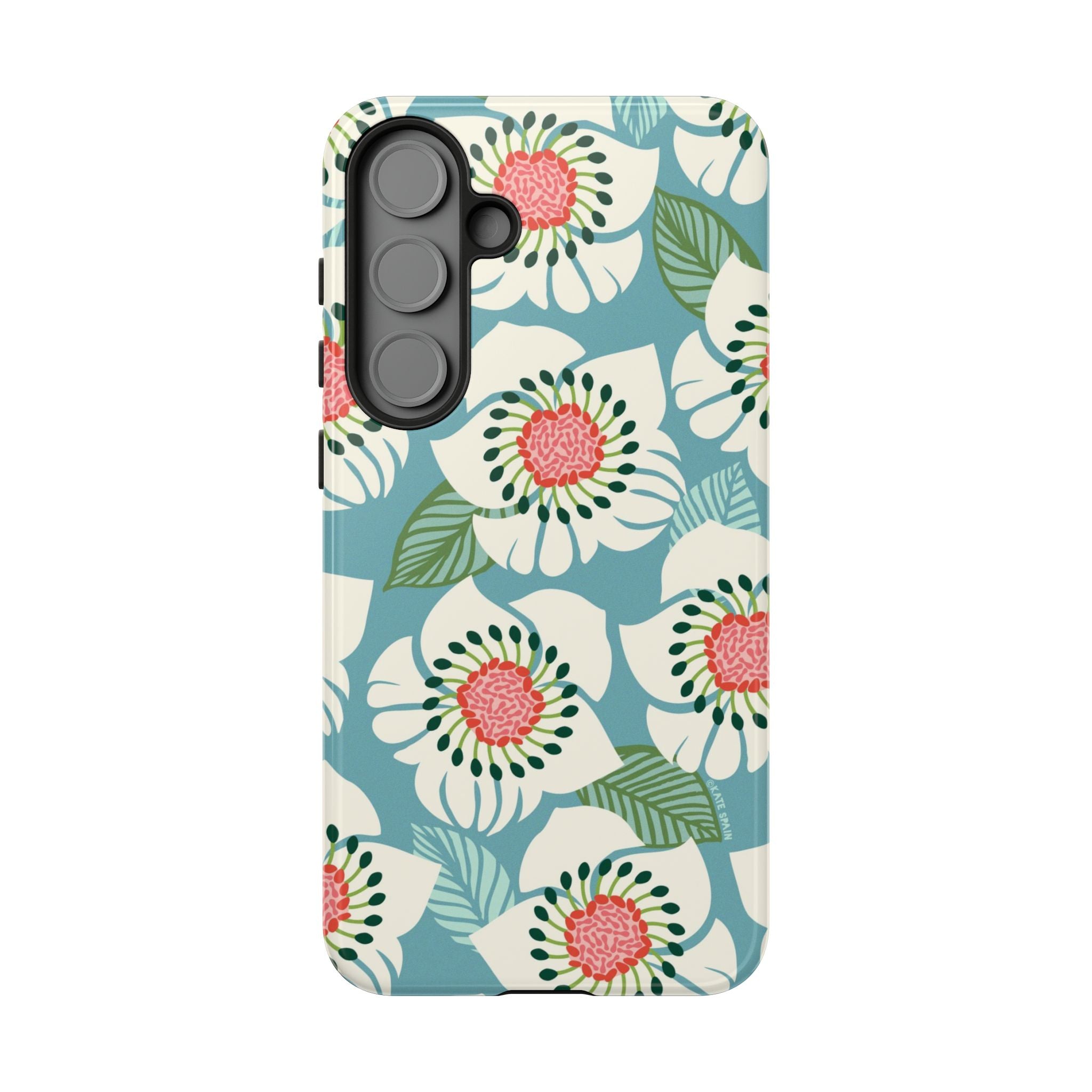 Artistic Panache Samsung Galaxy S25 Plus Case – Glossy | sky blue, pale cream, pink anemone floral print