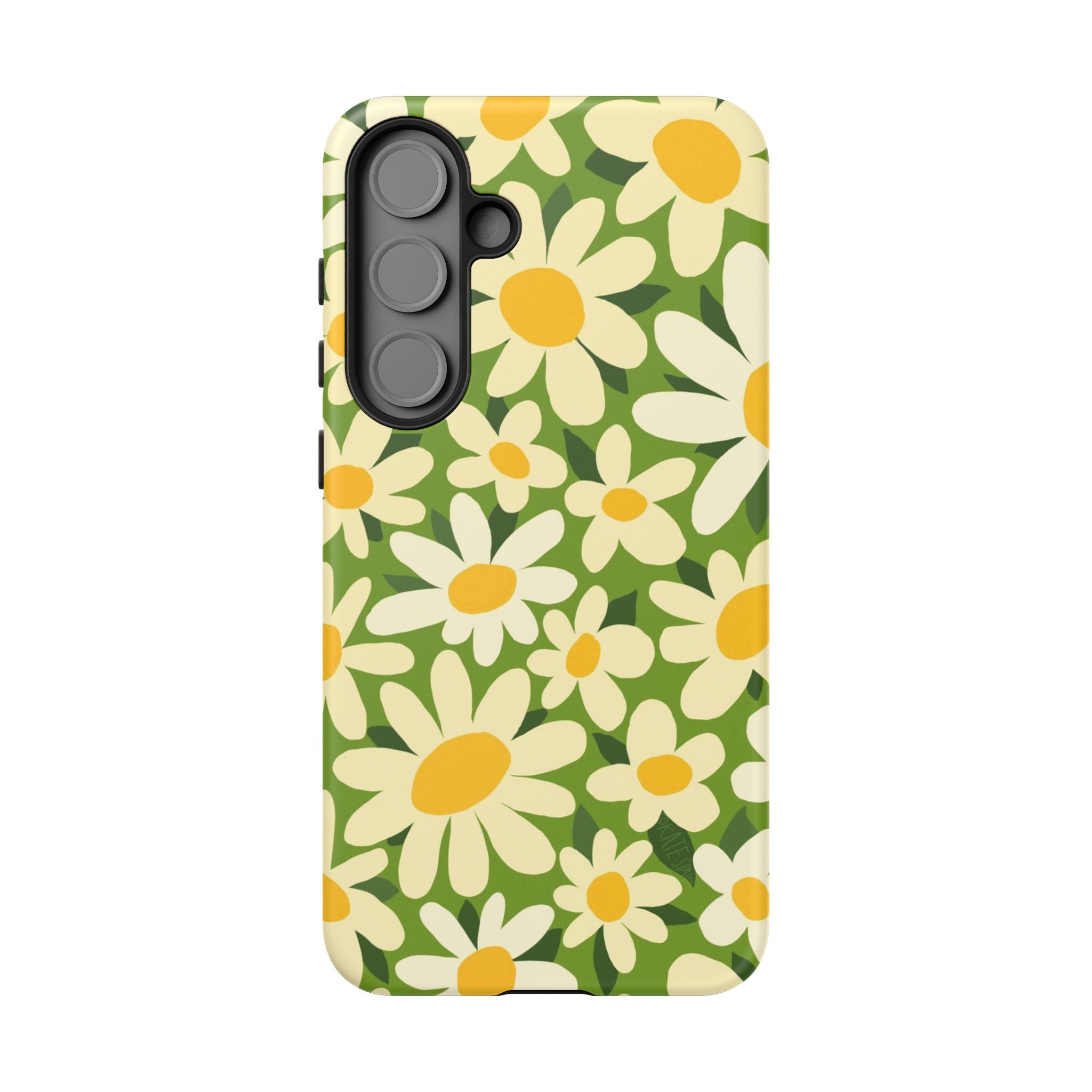 Luxury Shasta Samsung Galaxy S25 Plus Case – Matte | green, white, yellow daisy floral print