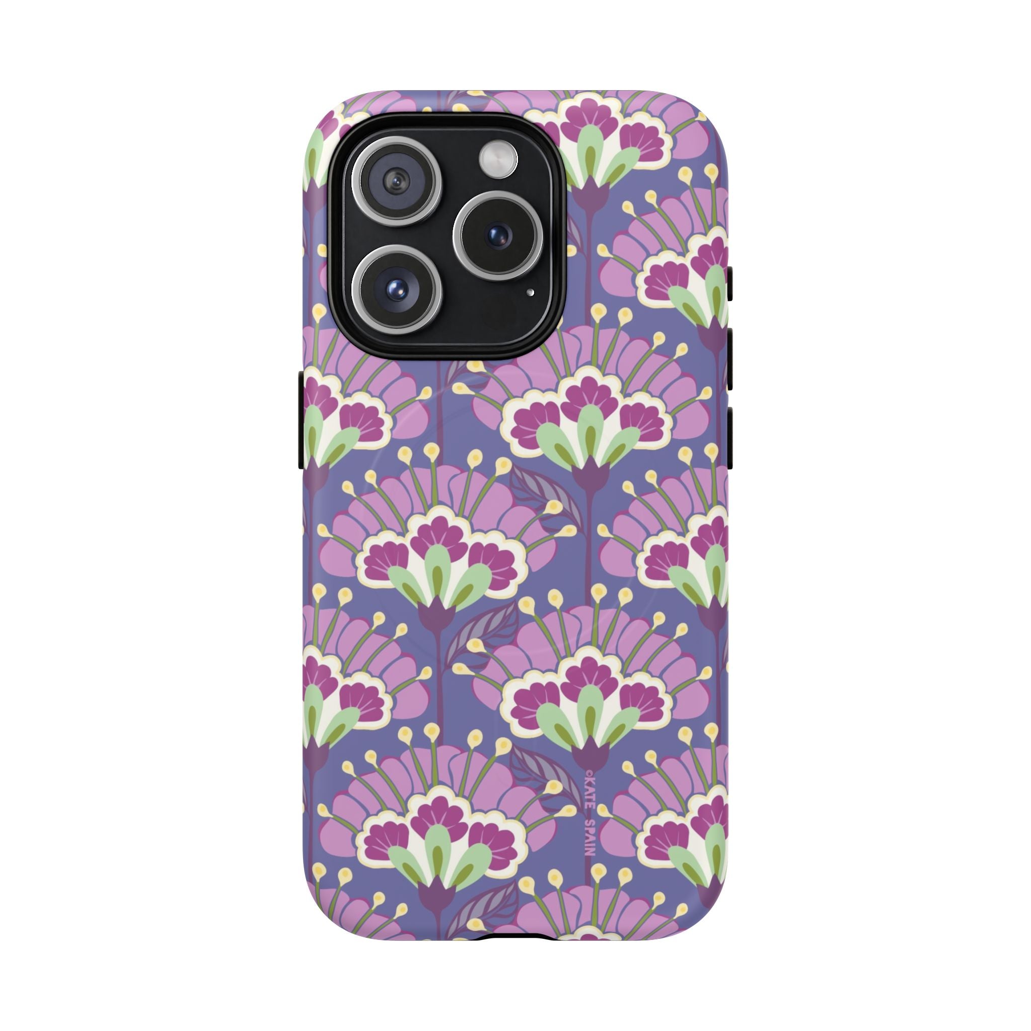 Lantern Flower MagSafe iPhone 15 Pro Case – Matte | periwinkle, purple, mauve, sage botanical lantern floral print
