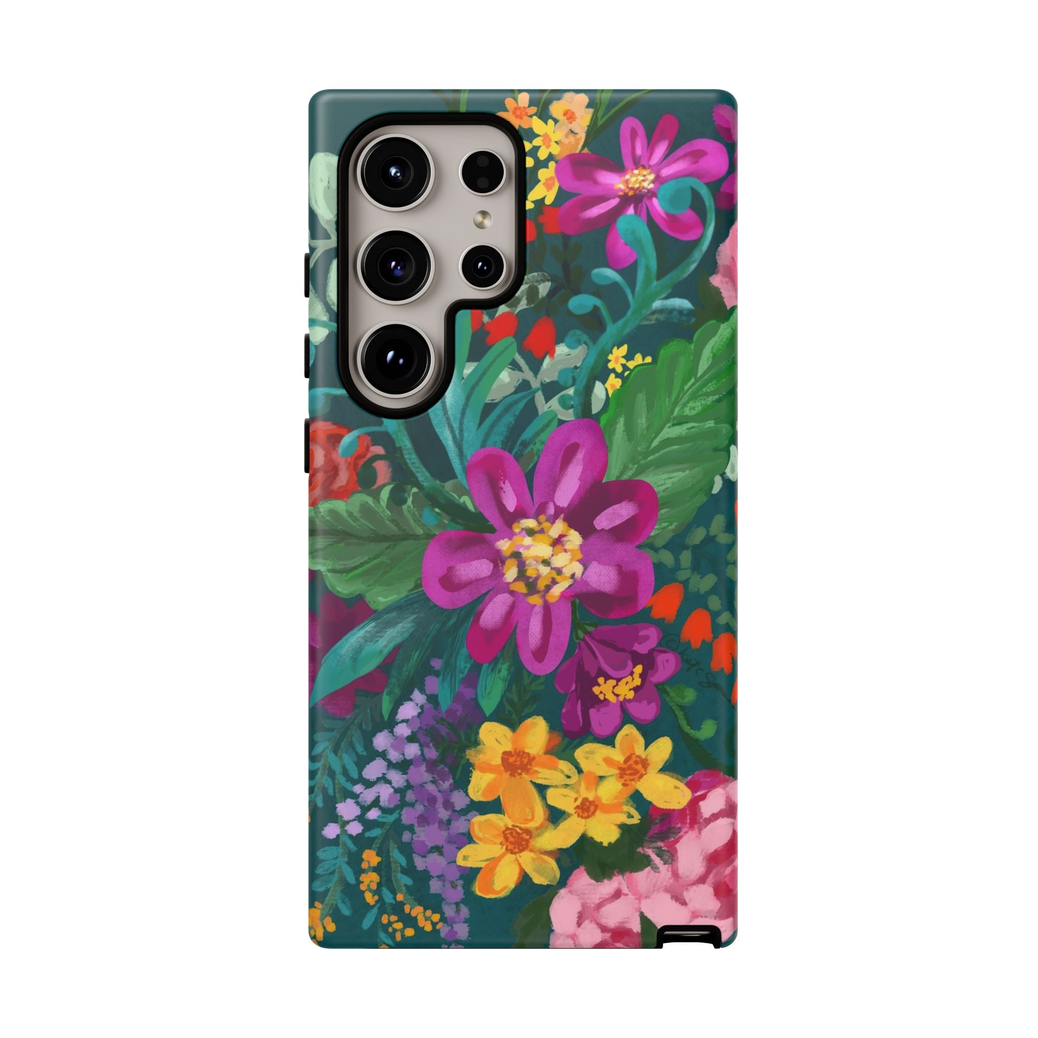 Tropical Posy Samsung Galaxy S24 Ultra Case – Glossy | teal, magenta, yellow, pink vibrant botanical floral print