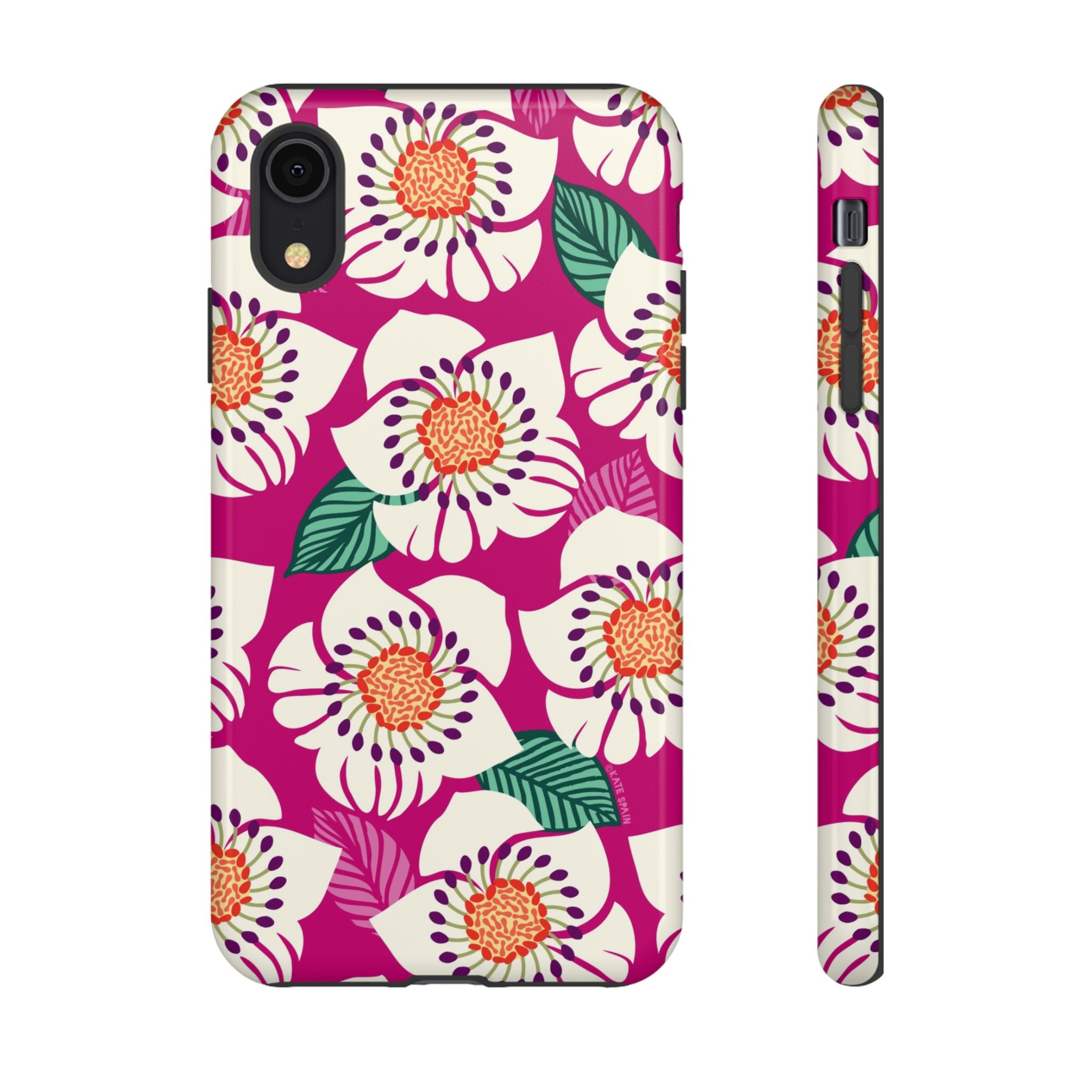 Panache Rose Tough iPhone XR Case – Glossy | berry, cream white, peach anemone floral print