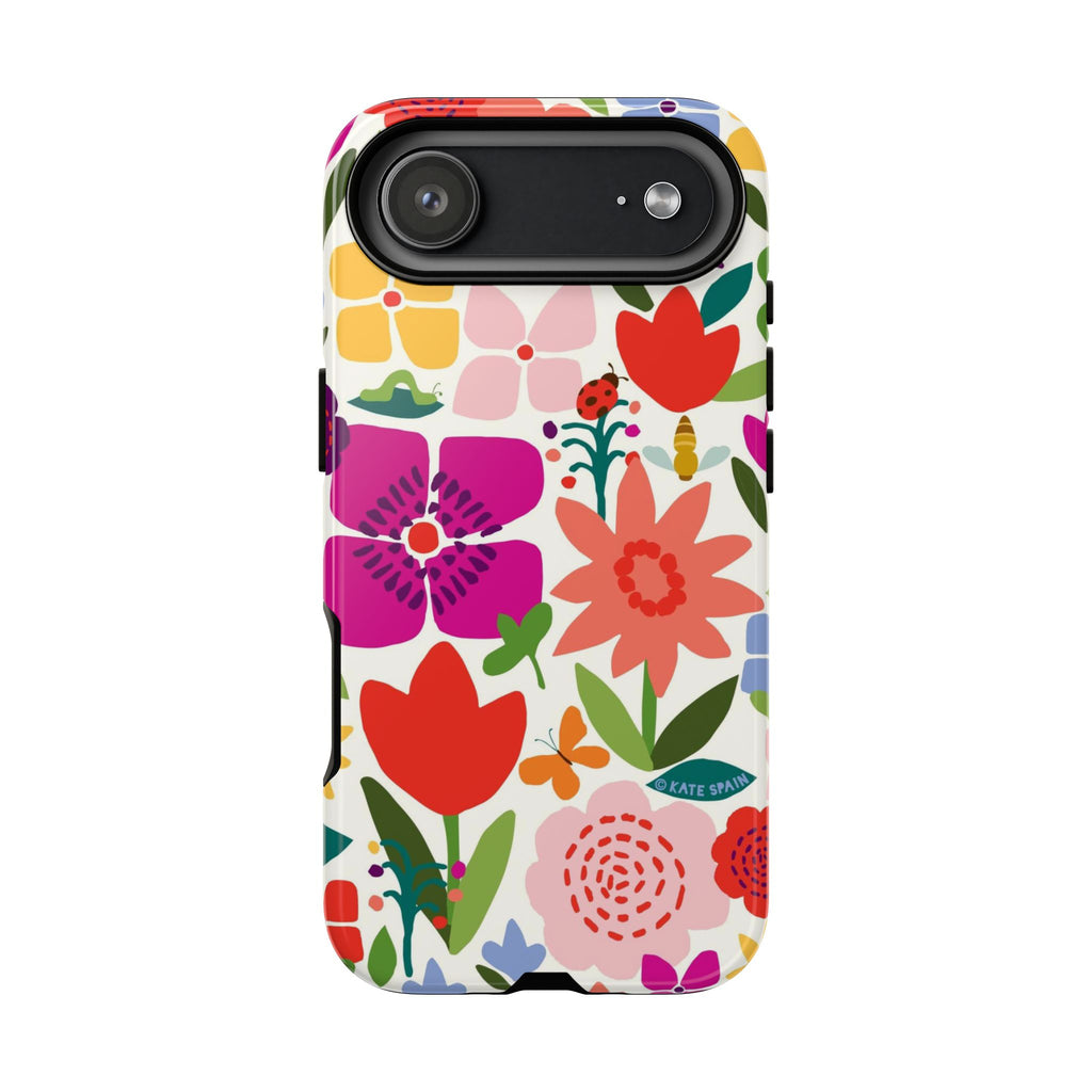 Happy Blooms Tough iPhone 17 Air Case – Glossy | cream, red, magenta, coral botanical floral print