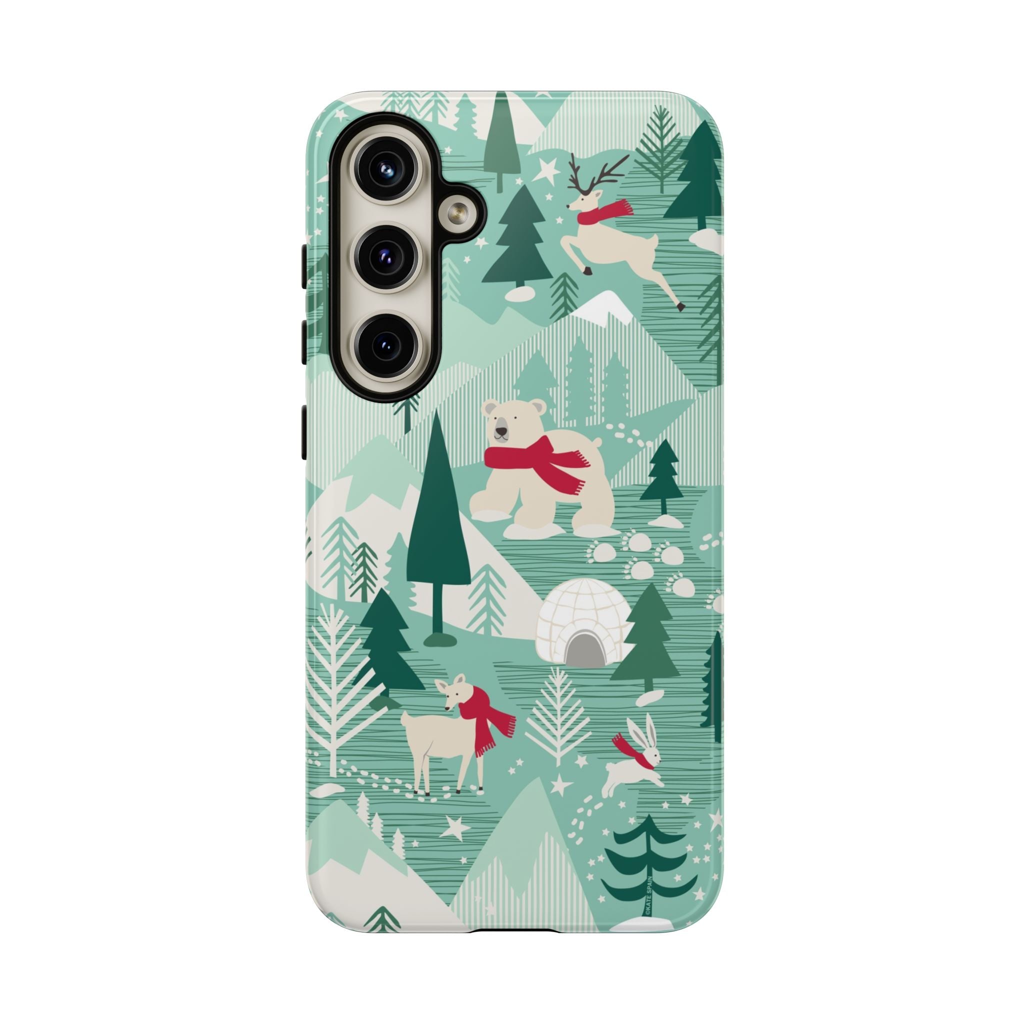 Arctica Winter Samsung Galaxy S24 Plus Case – Glossy | aqua, evergreen, white, animal frolic winter wonderland print