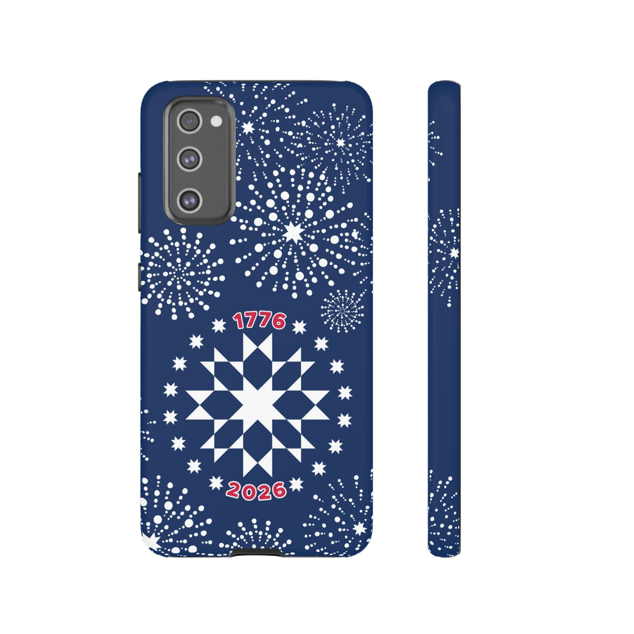 250th Fireworks Samsung Galaxy S20 FE Case – Matte | navy, white patriotic star quilt fireworks print
