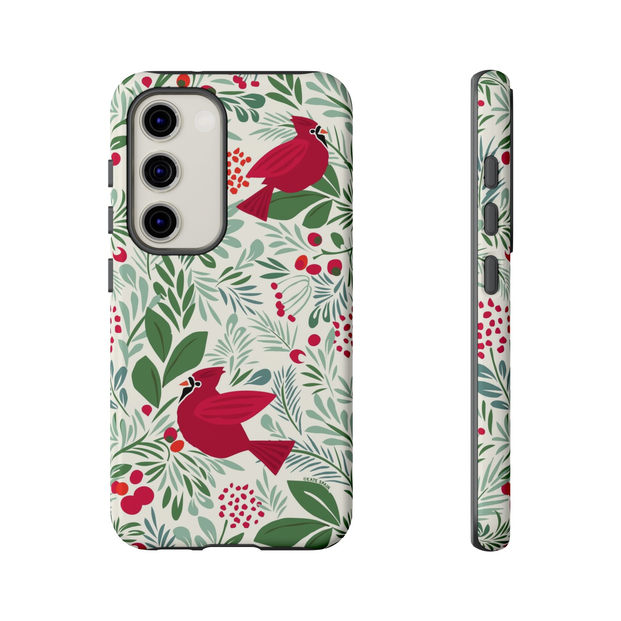 Birds and Berries Samsung Galaxy S23 Case – Glossy | cream, red, green botanical cardinal berry print