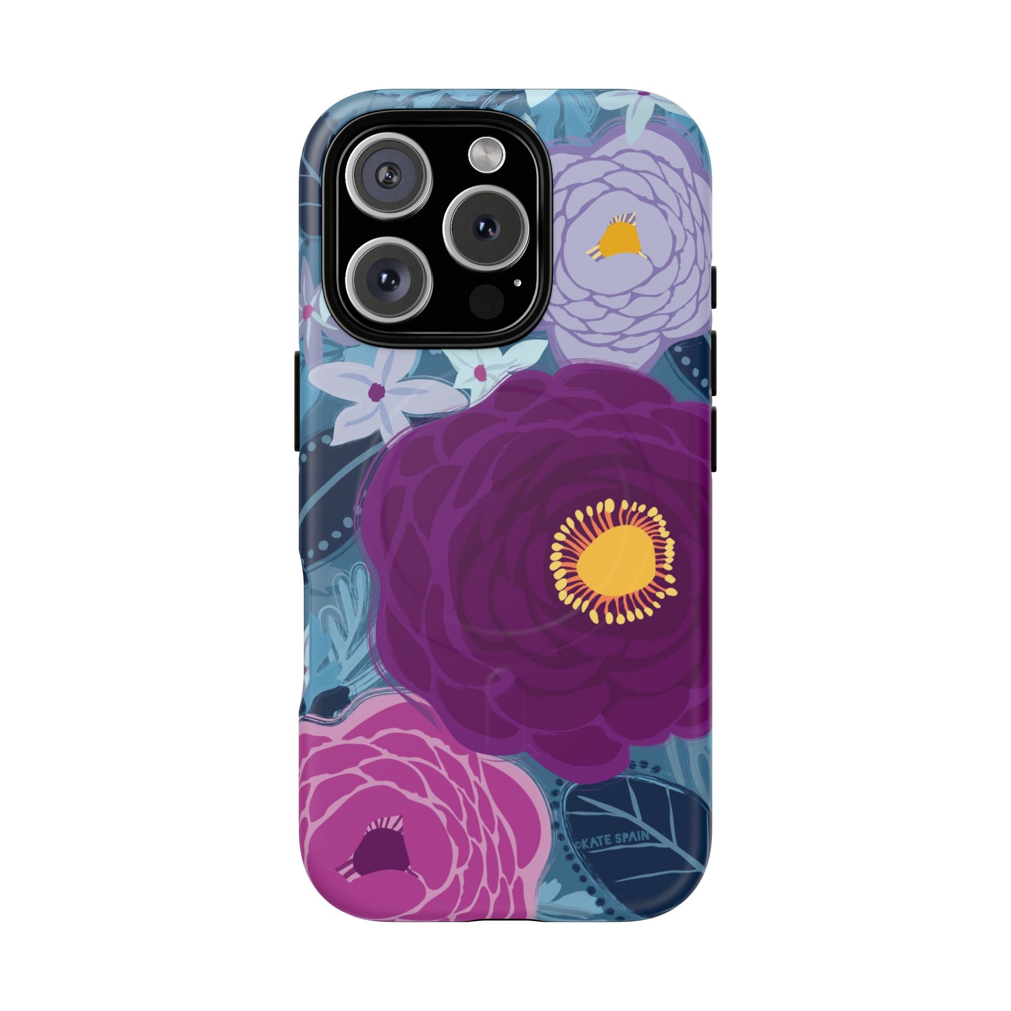 Bloomerie Violet MagSafe iPhone 16 Pro Case – Matte | navy, purple, magenta botanical peony floral print