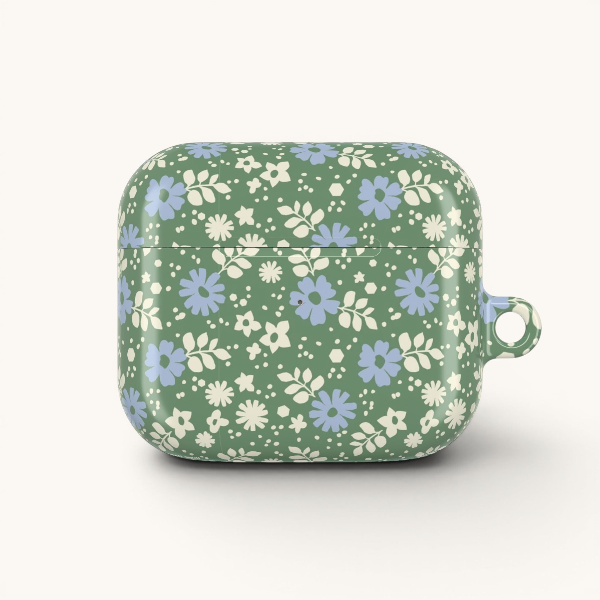 AirPods Gen 3 case – Glossy | periwinkle and cream ditsy flowers on sage green ground