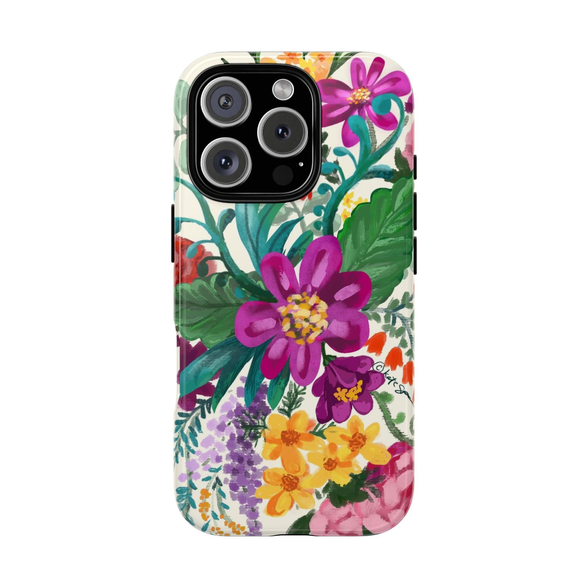 Posy Tough iPhone 16 Pro Max Case – Glossy | cream, magenta, coral botanical floral print
