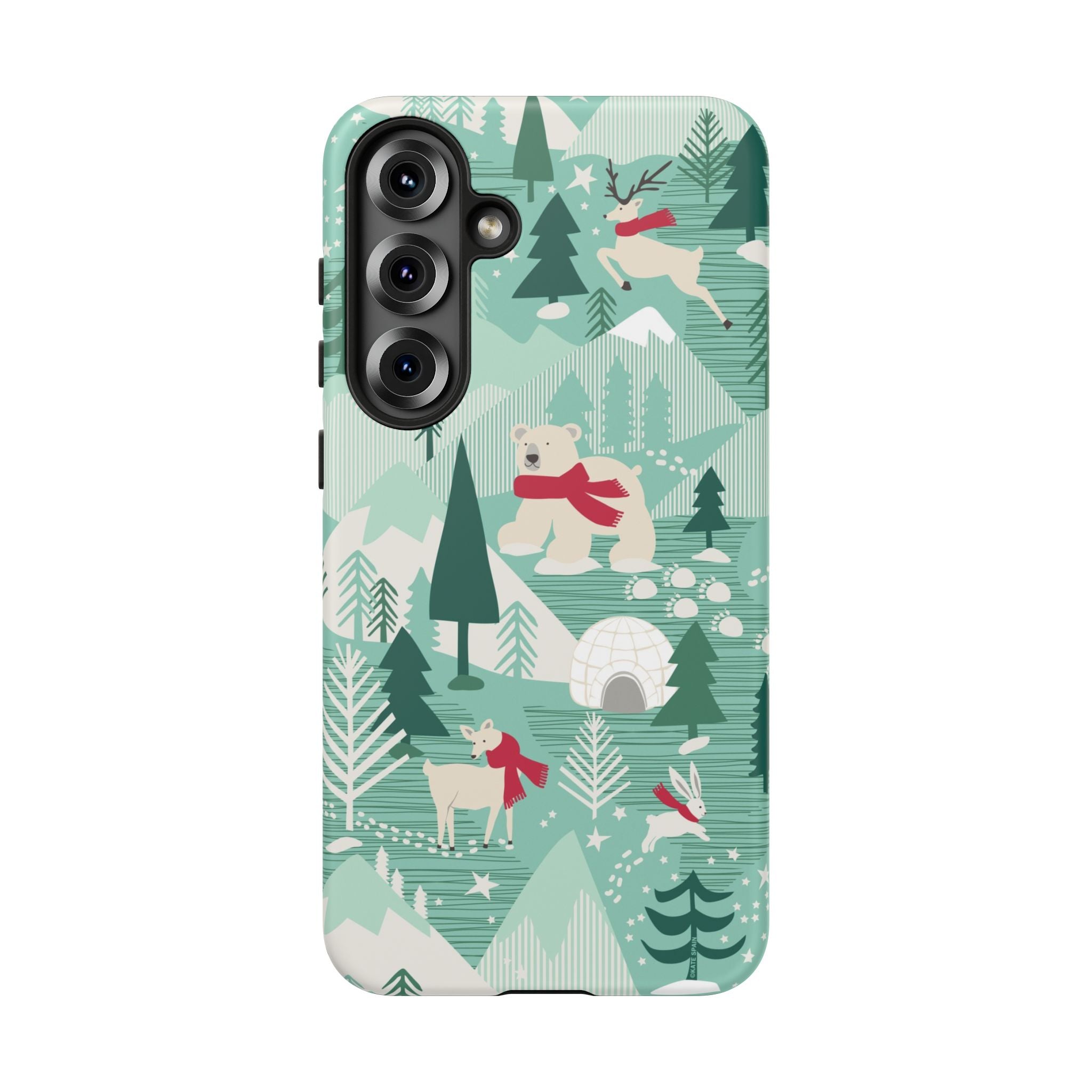 Arctica Winter Samsung Galaxy S25 Plus Case – Matte | aqua, evergreen, white, animal frolic winter wonderland print