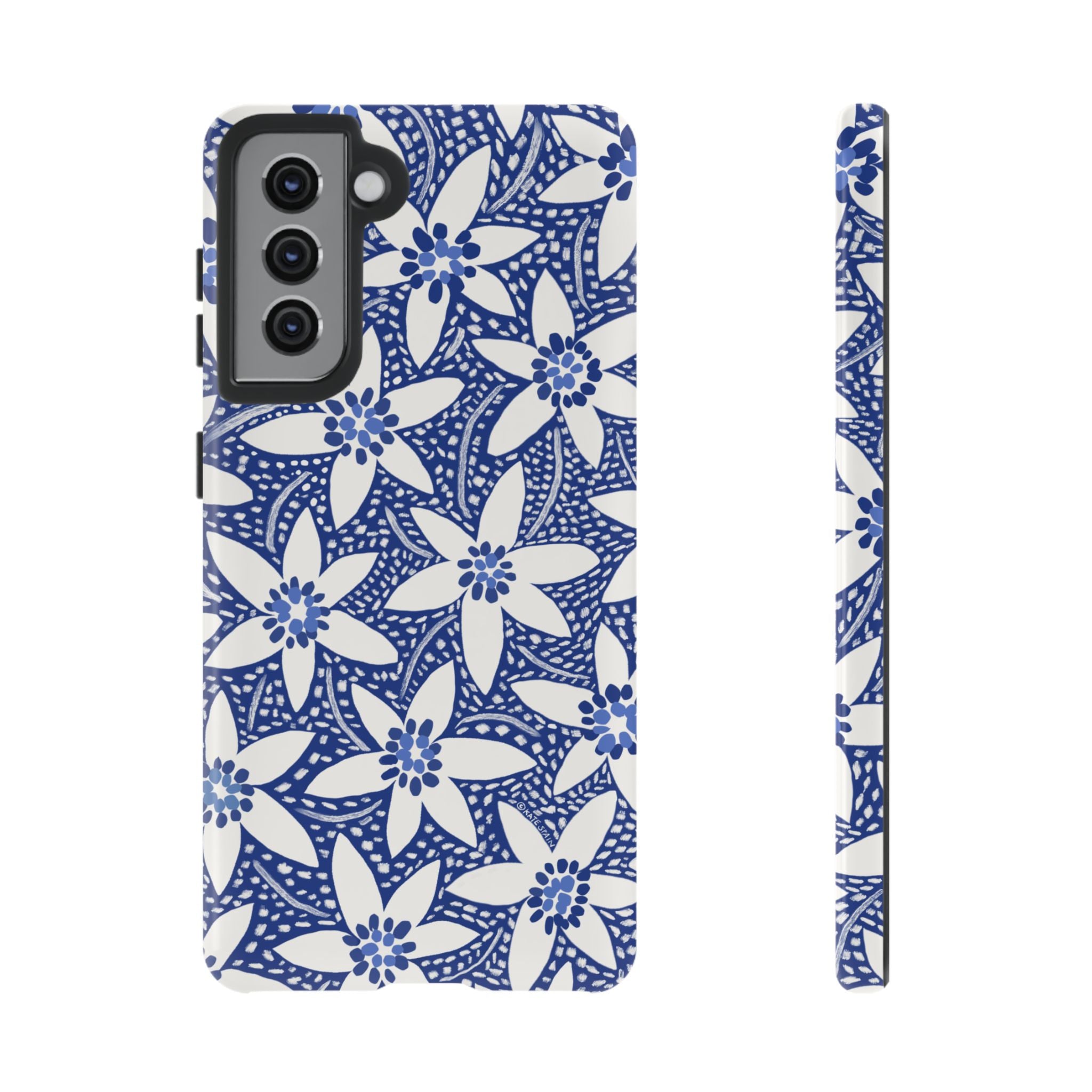 Starflower Samsung Galaxy S21 Case – Glossy | navy, white geometric starflower print