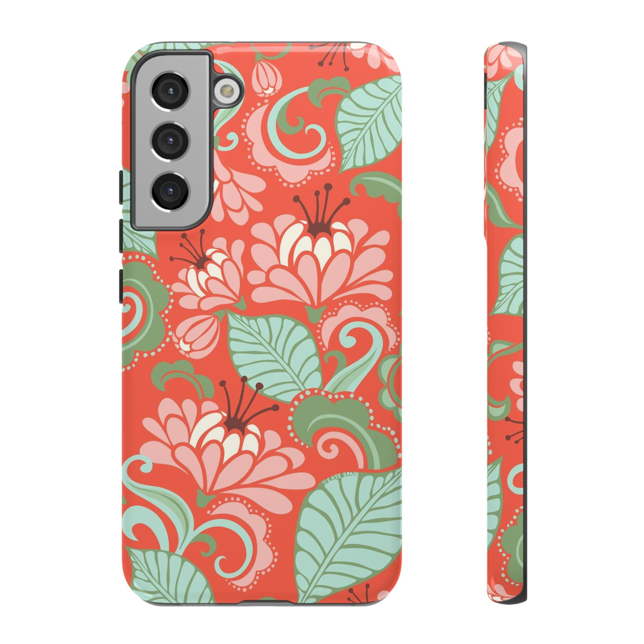 Designer Sarabande Samsung Galaxy S22 Plus Case – Glossy | coral, blush, mint tropical floral print