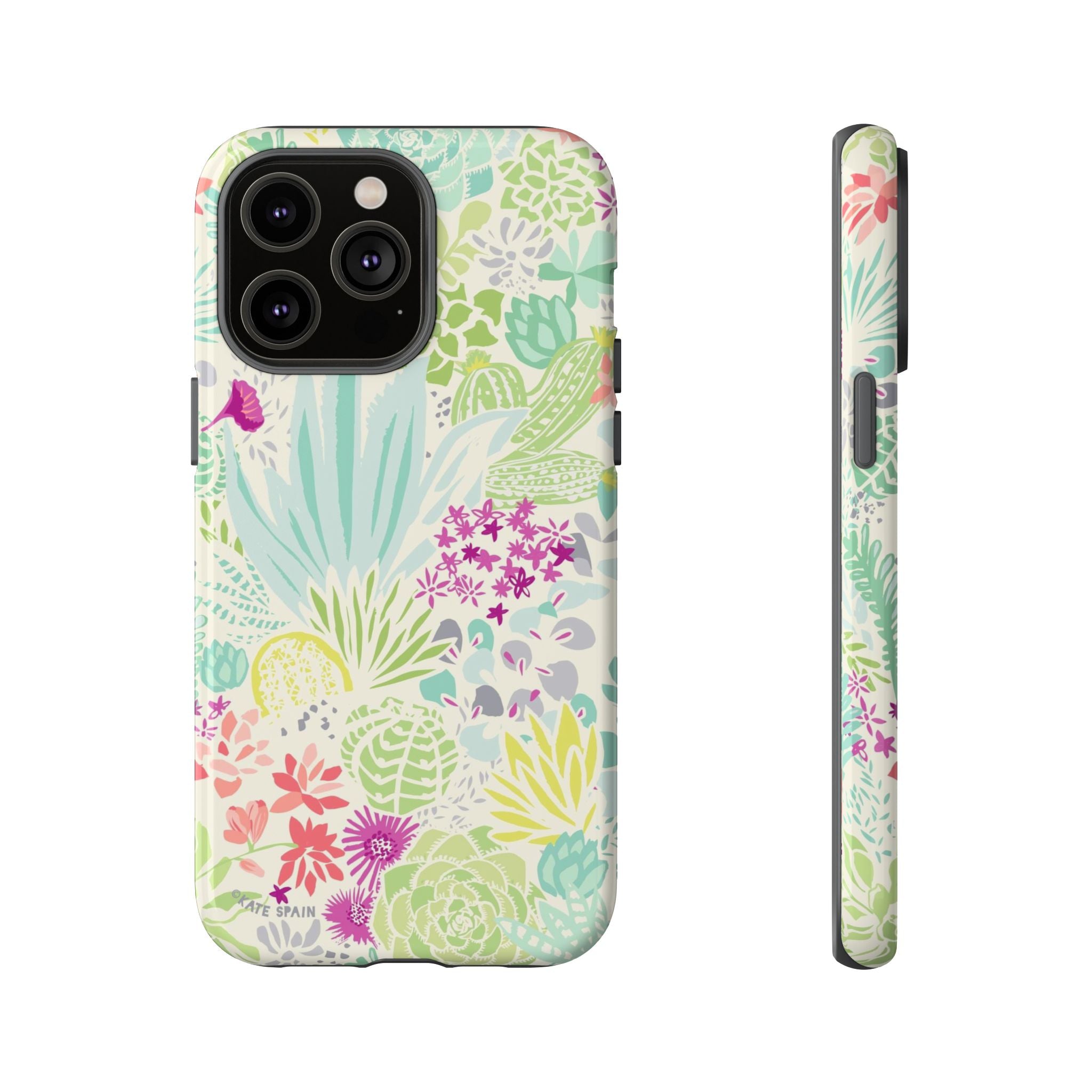 Canyon Tough iPhone 14 Pro Max Case – Glossy | cream, sage, aqua, mauve, fuschia botanical succulent print