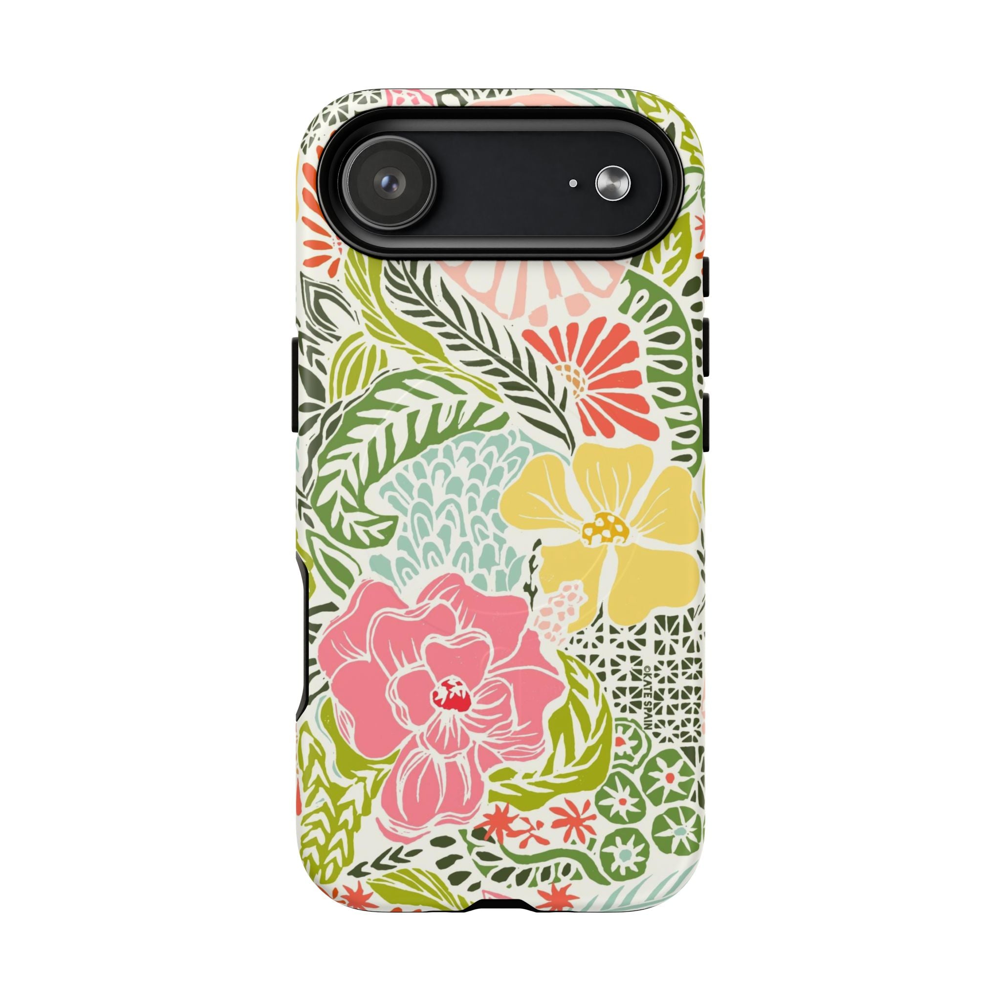 Tropica MagSafe iPhone 17 Air Case – Matte | yellow, coral, pink, green botanical tropical floral print