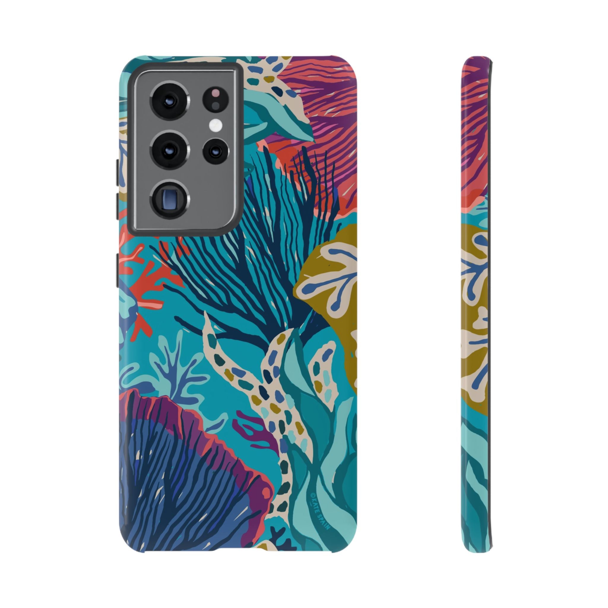 Luxury Reef Samsung Galaxy S21 Ultra Case – Glossy | teal, navy, magenta, olive coral reef print