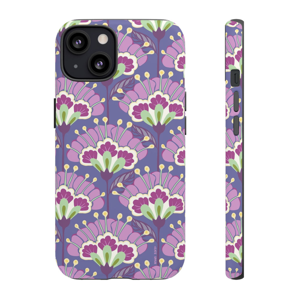 Lantern Flower Tough iPhone 13 Case – Glossy | periwinkle, purple, mauve, sage botanical lantern floral print