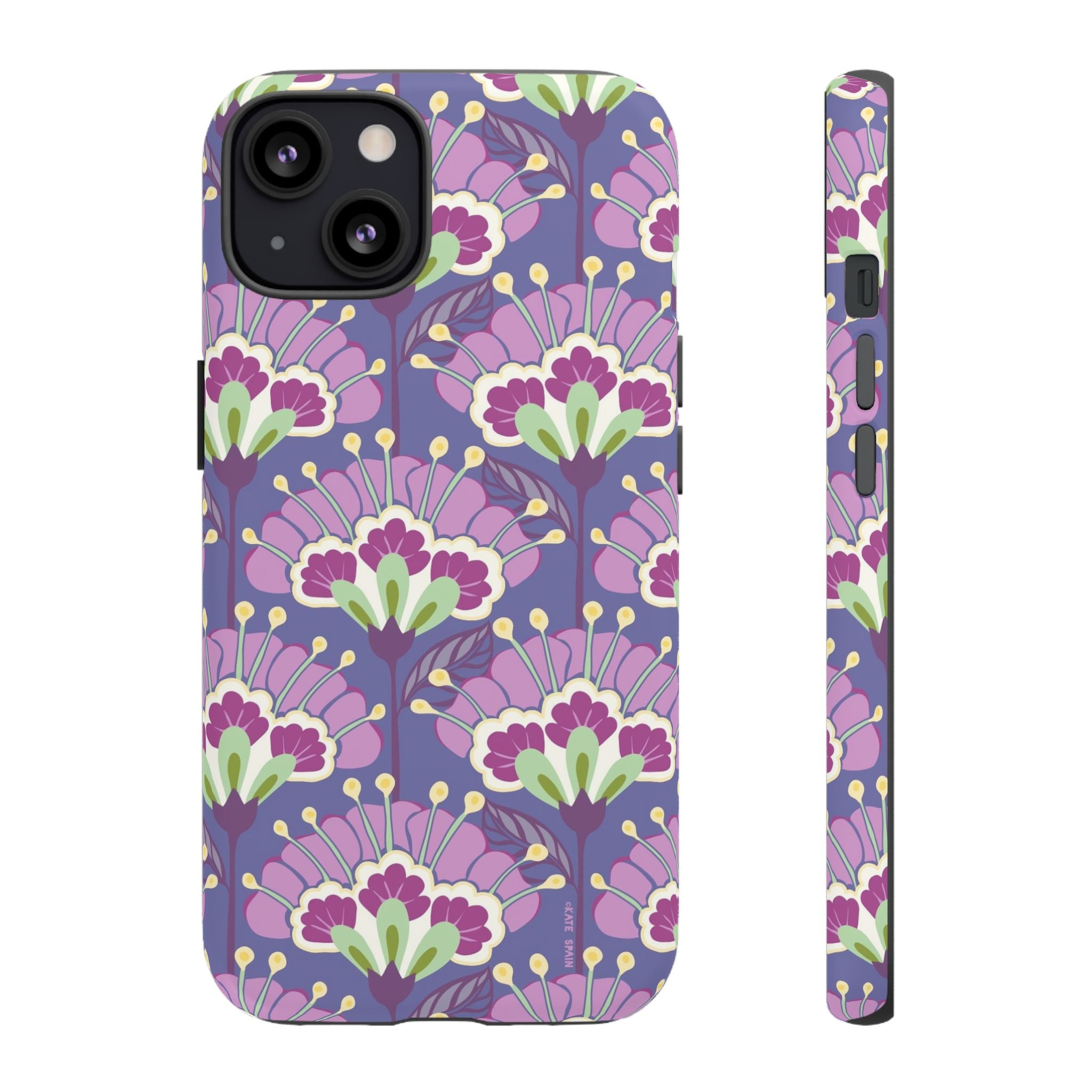 Lantern Flower Tough iPhone 13 Case – Glossy | periwinkle, purple, mauve, sage botanical lantern floral print
