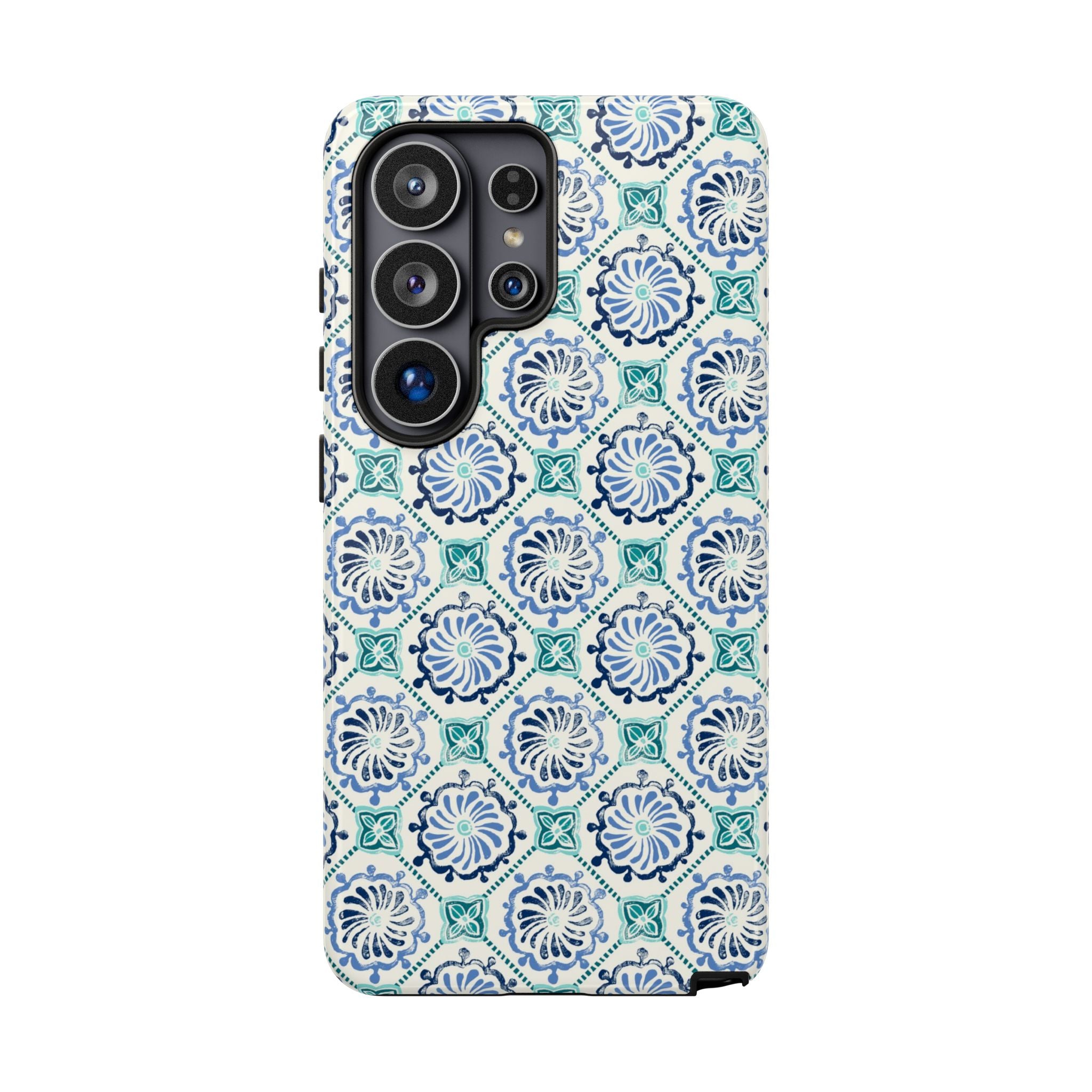 Horizon Blue Tile Samsung Galaxy S26 Ultra Case – Glossy | blue, turquoise, cream white dual-layer protection