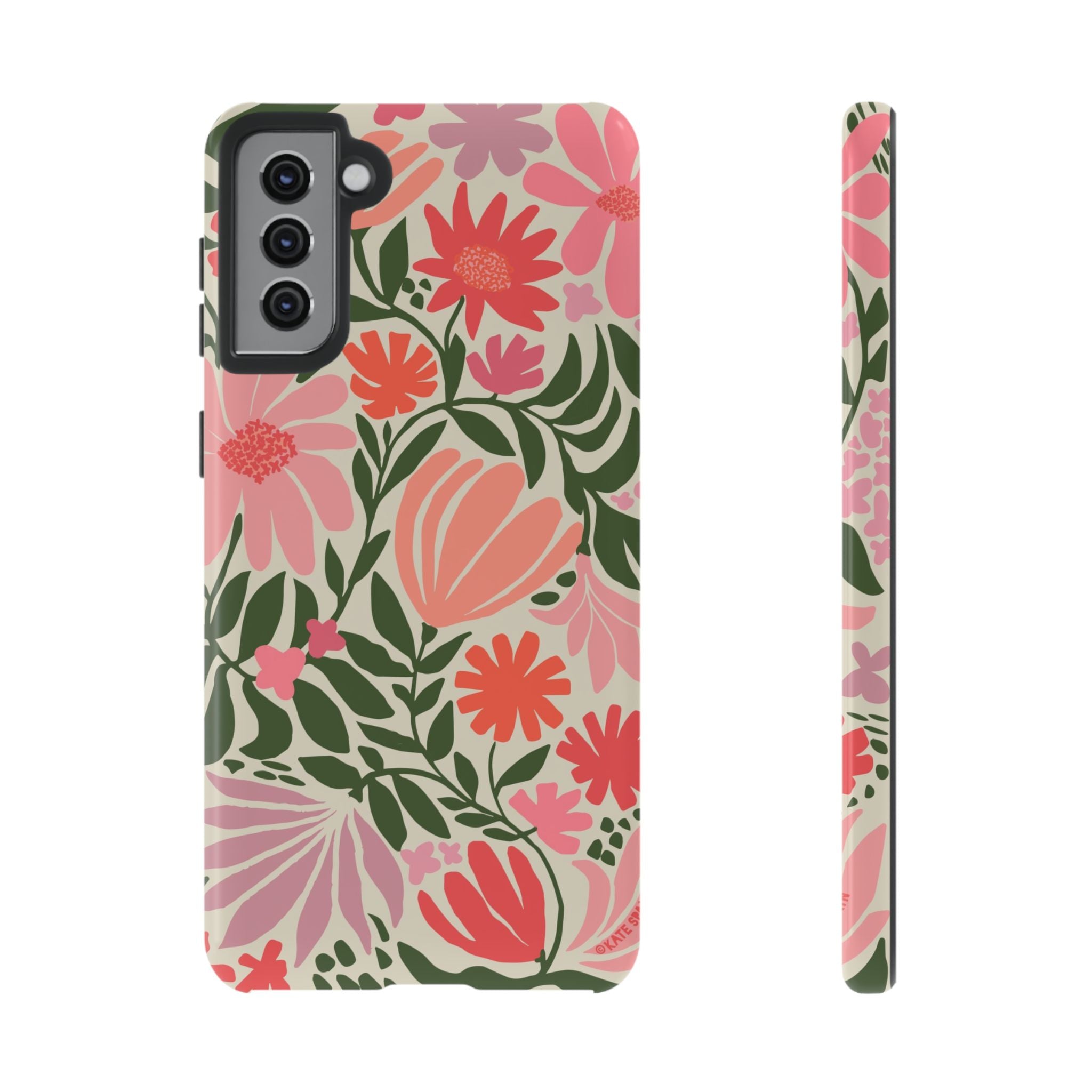 Luxury Botanica Samsung Galaxy S21 Plus Case – Glossy | cream, coral, pink botanical wildflower print