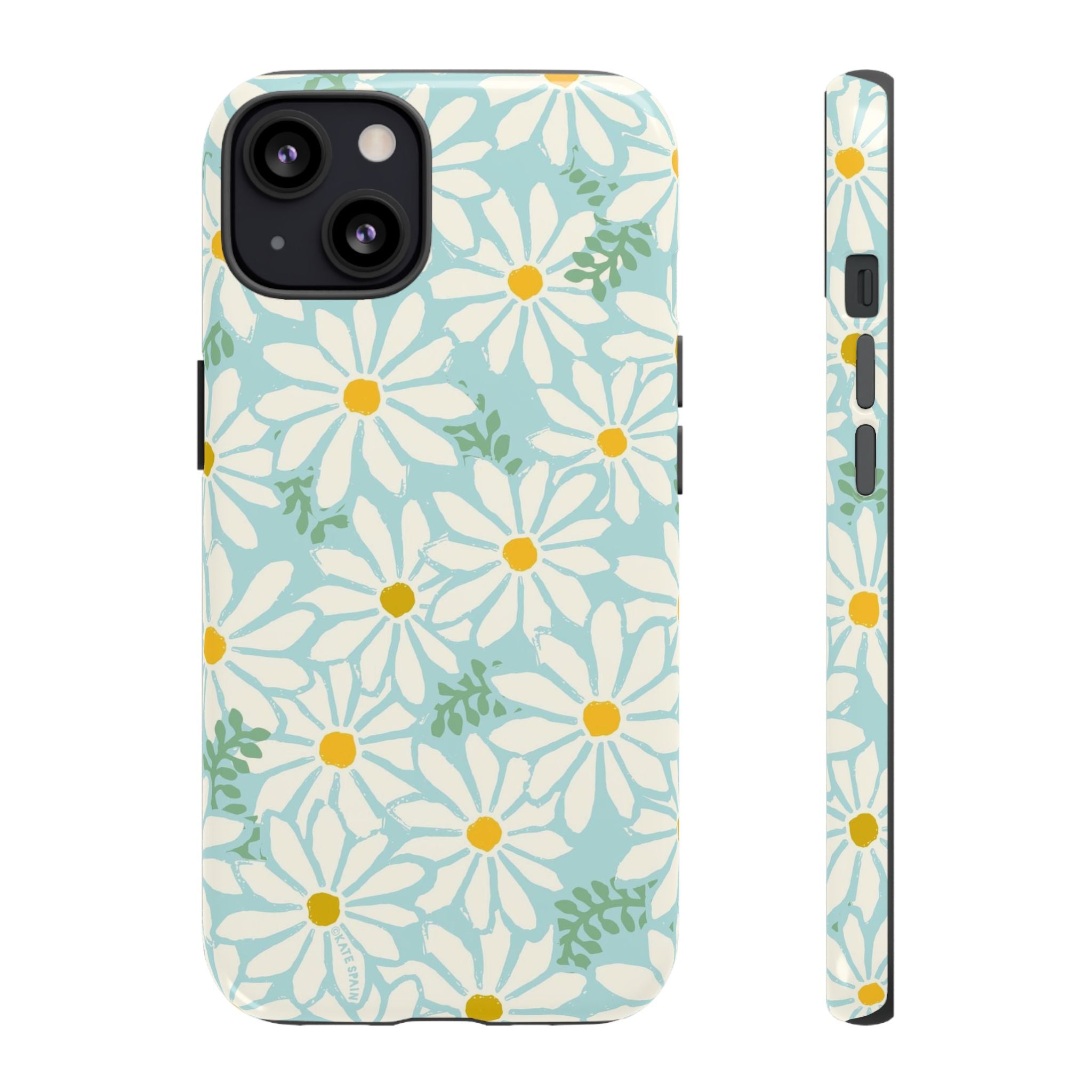 Daisies Tough iPhone 13 Case – Matte | mint, white, yellow botanical daisy floral print